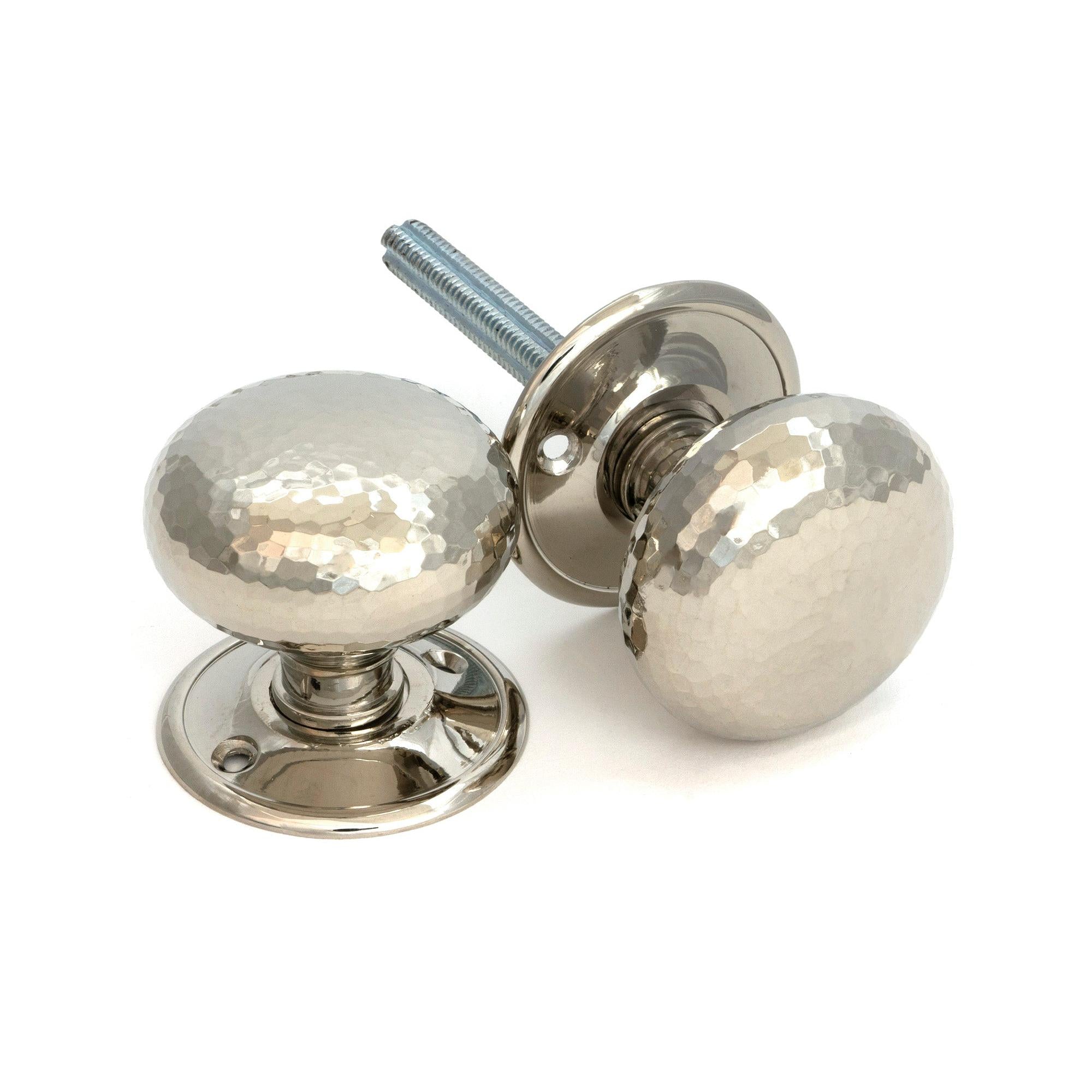 Polished Nickel Hammered Mushroom Mortice/Rim Knob Set | From The Anvil - Mortice Knobs - From The Anvil - Yester Home