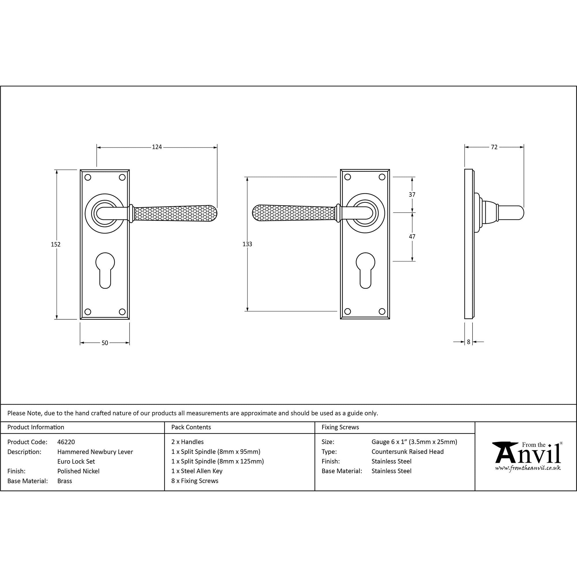 Polished Nickel Hammered Newbury Lever Euro Lock Set | From The Anvil - Lever Euro - From The Anvil - Yester Home