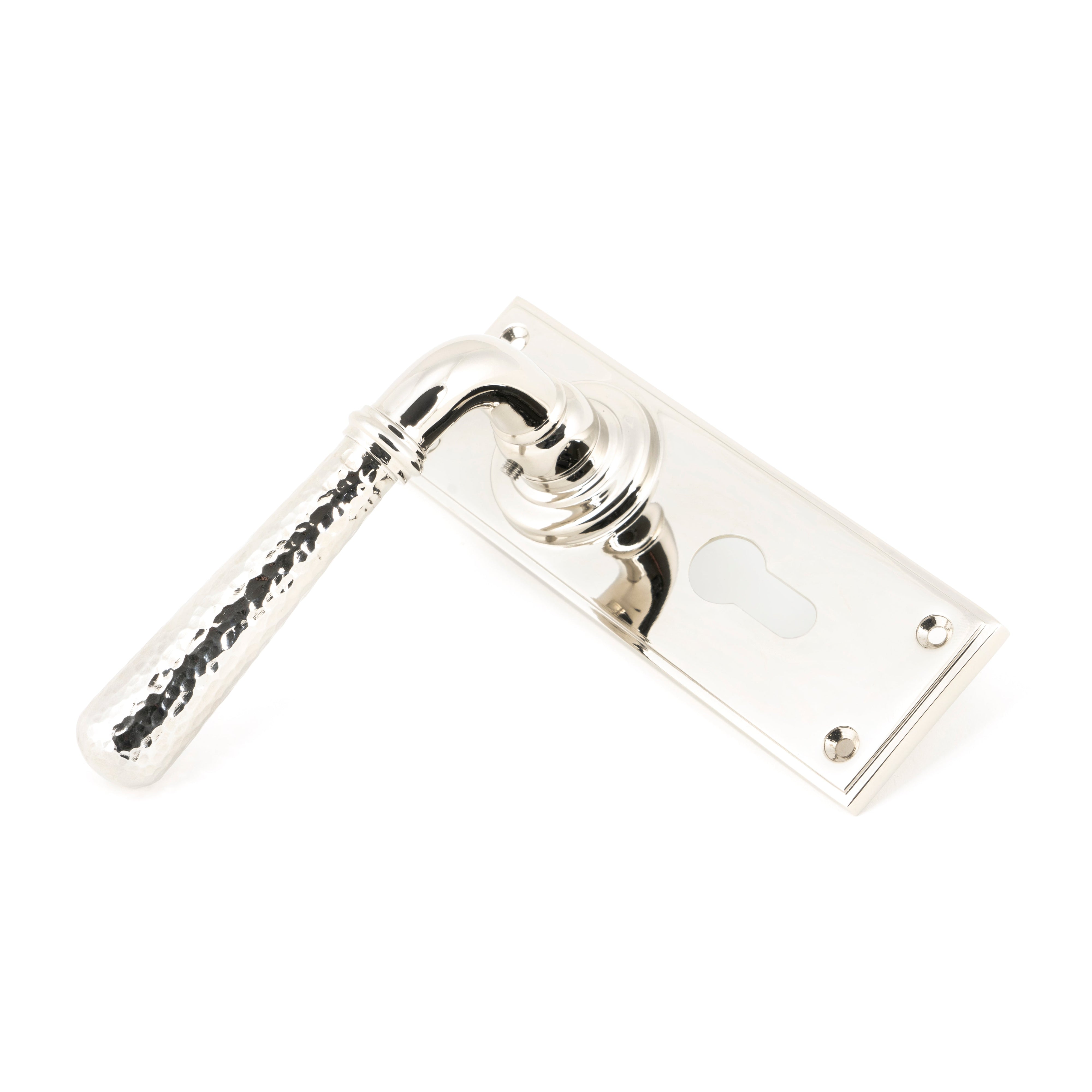 Polished Nickel Hammered Newbury Lever Euro Lock Set | From The Anvil-Lever Euro-Yester Home