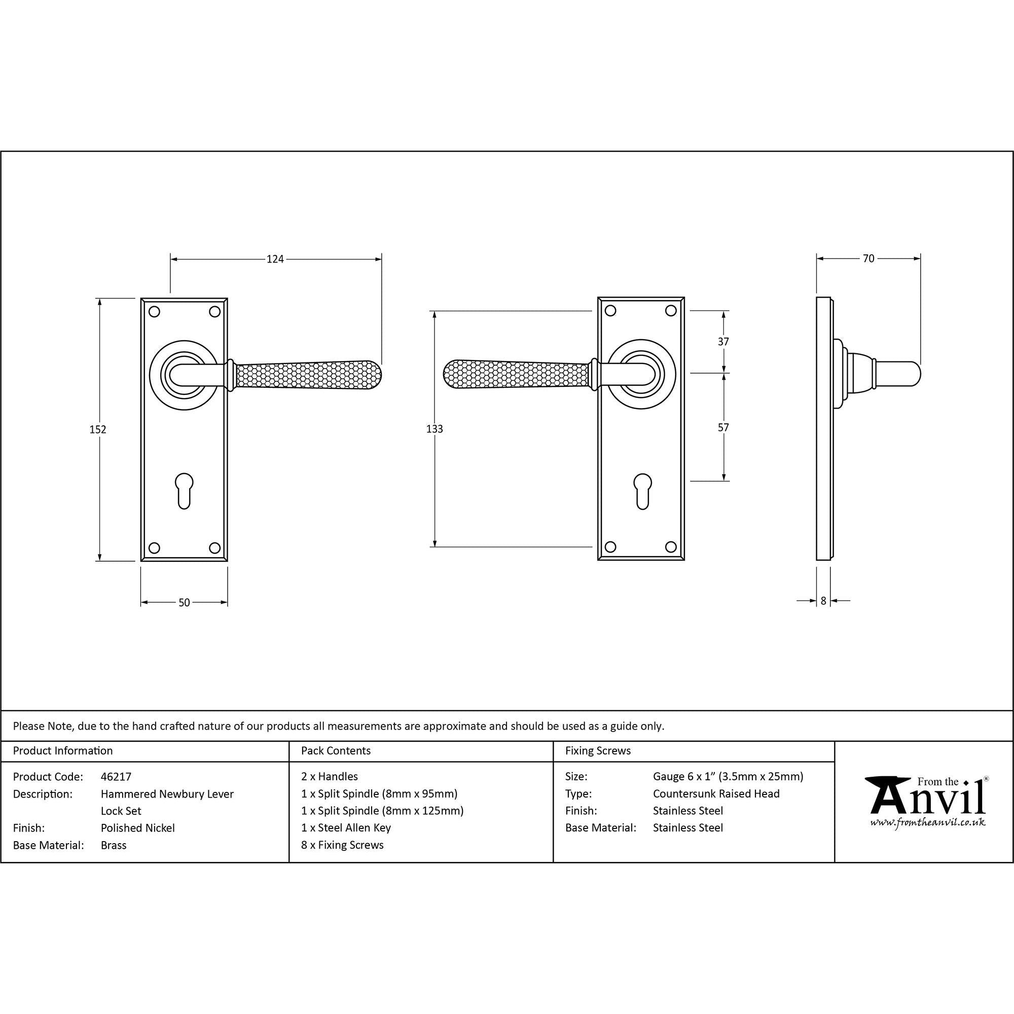 Polished Nickel Hammered Newbury Lever Lock Set | From The Anvil - Lever Lock - From The Anvil - Yester Home