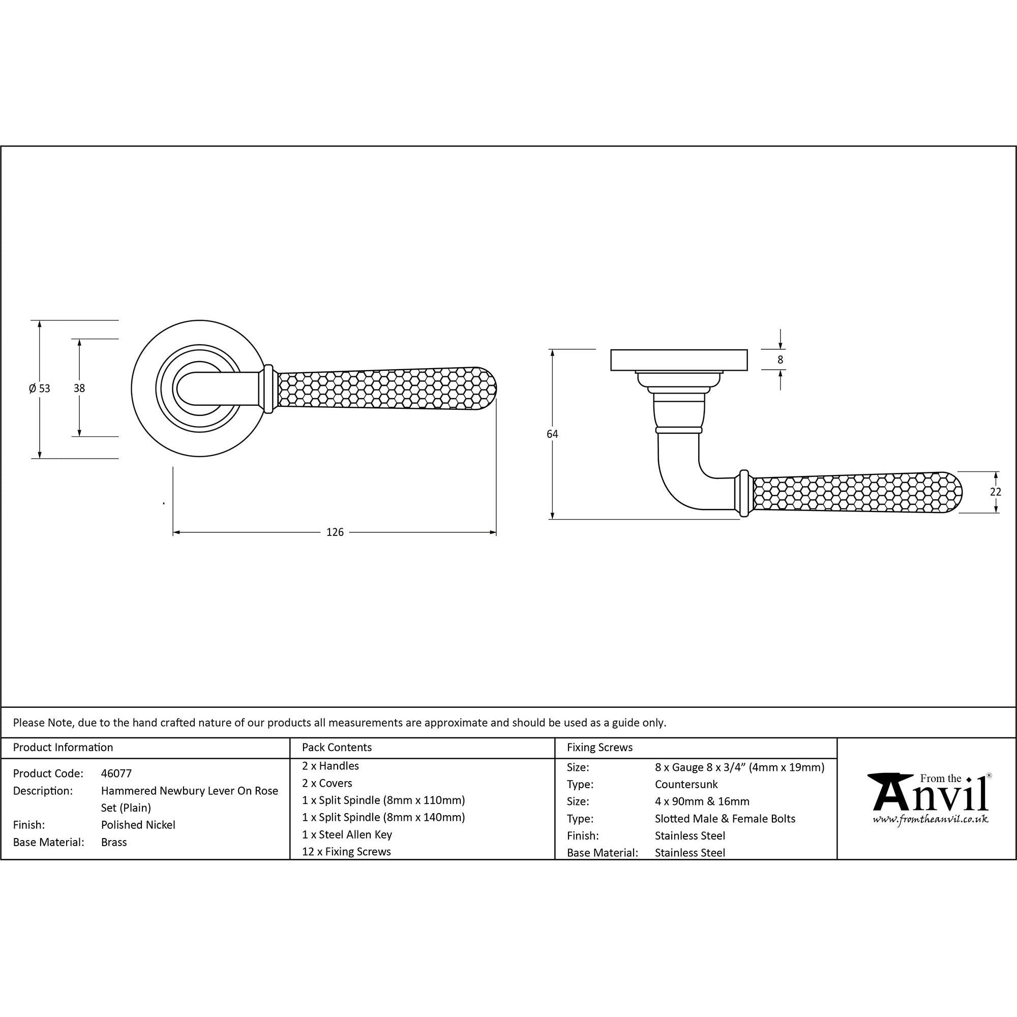 Polished Nickel Hammered Newbury Lever on Rose Set (Plain) | From The Anvil - Concealed - From The Anvil - Yester Home