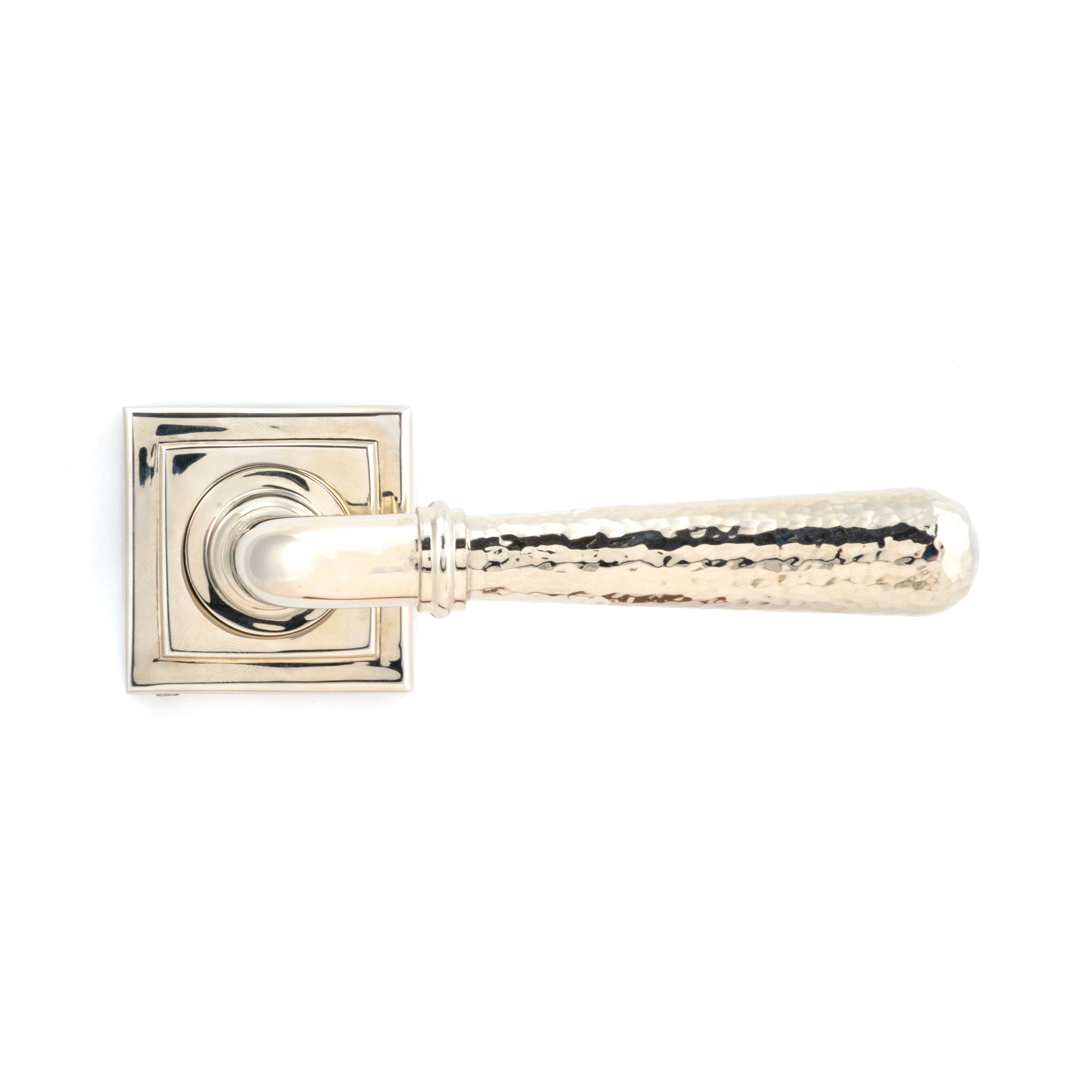 Polished Nickel Hammered Newbury Lever on Rose Set (Square) - Unsprung | From The Anvil-Concealed-Yester Home
