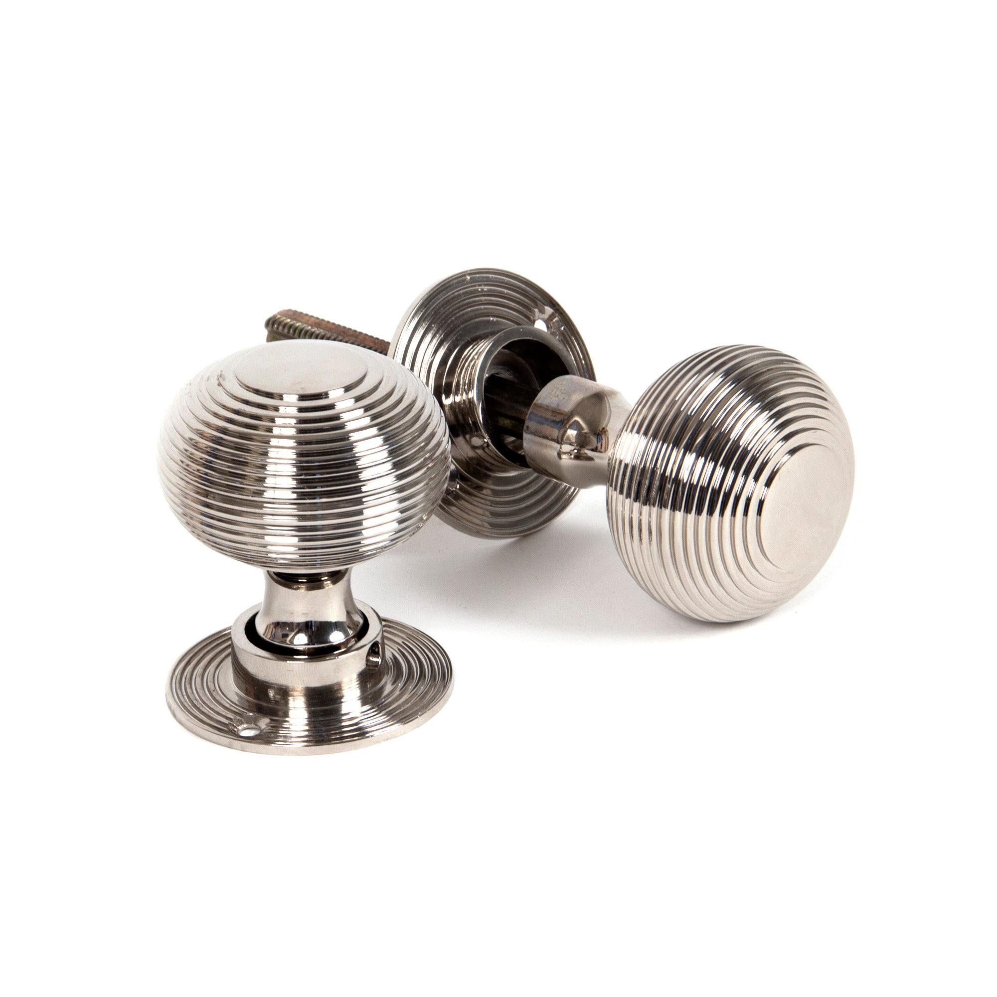 Polished Nickel Heavy Beehive Mortice/Rim Knob Set | From The Anvil - Mortice Knobs - From The Anvil - Yester Home