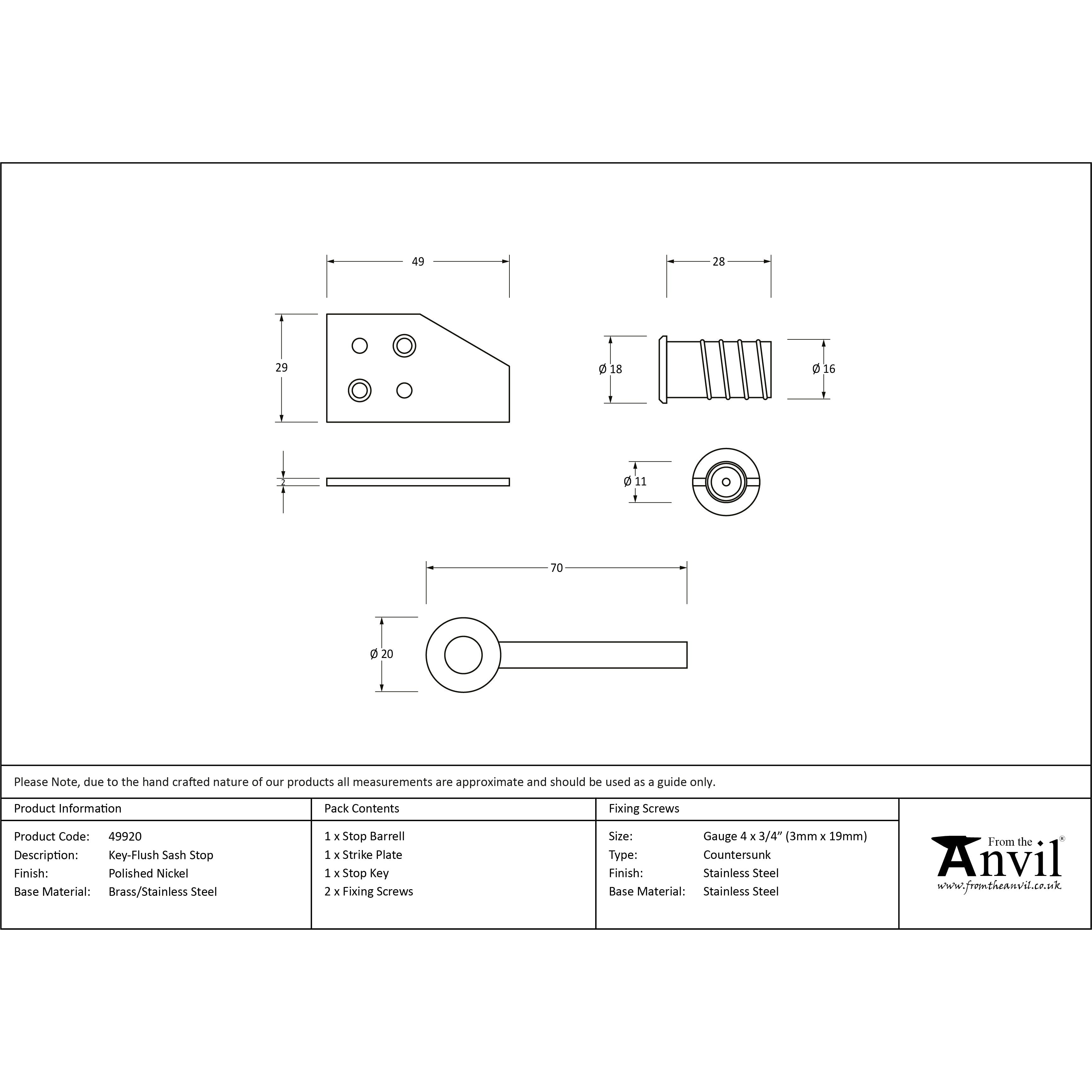 Polished Nickel Key-Flush Sash Stop | From The Anvil-Sash Stops-Yester Home