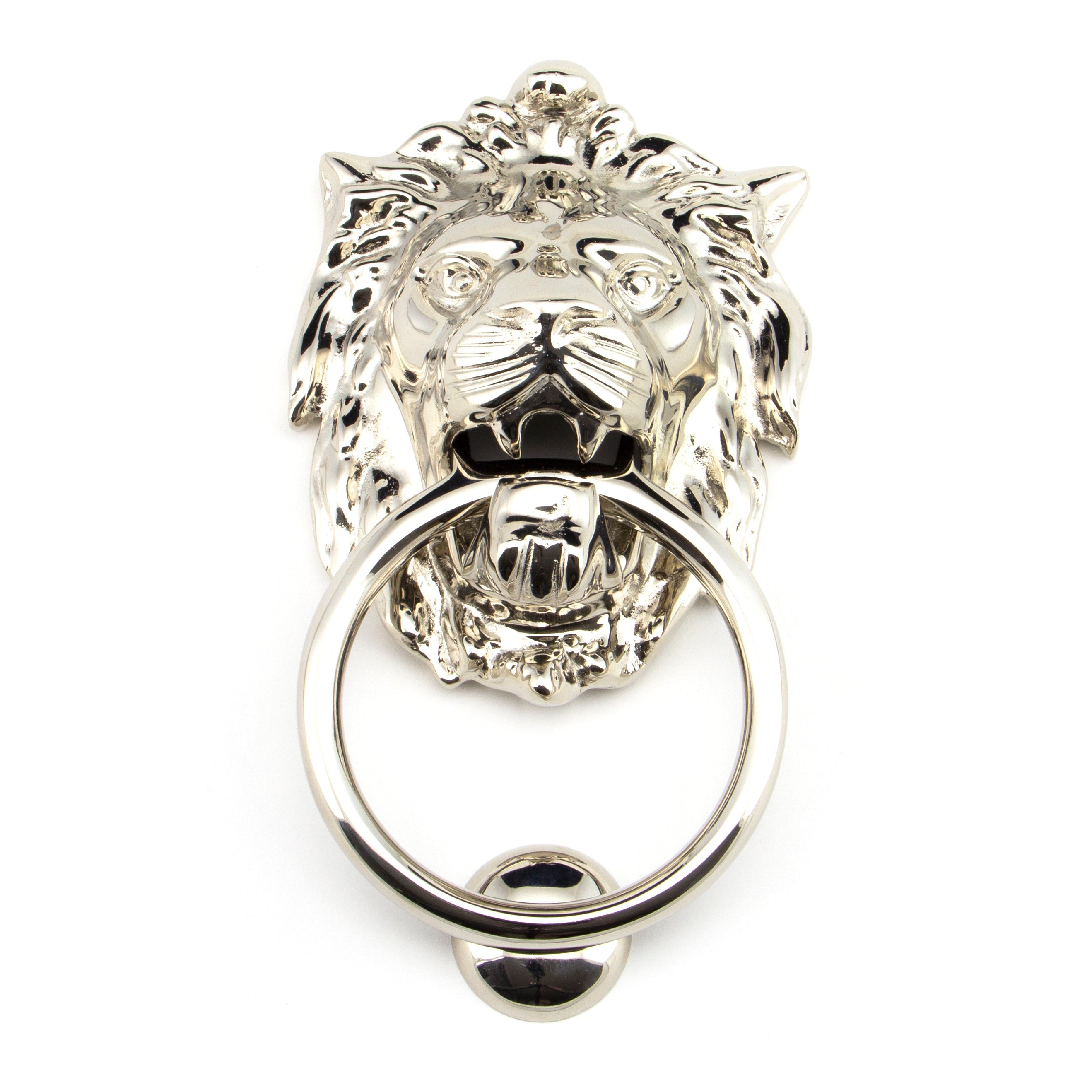 Polished Nickel Lion Head Door Knocker | From The Anvil-Bolt-Through Door Knockers-Yester Home