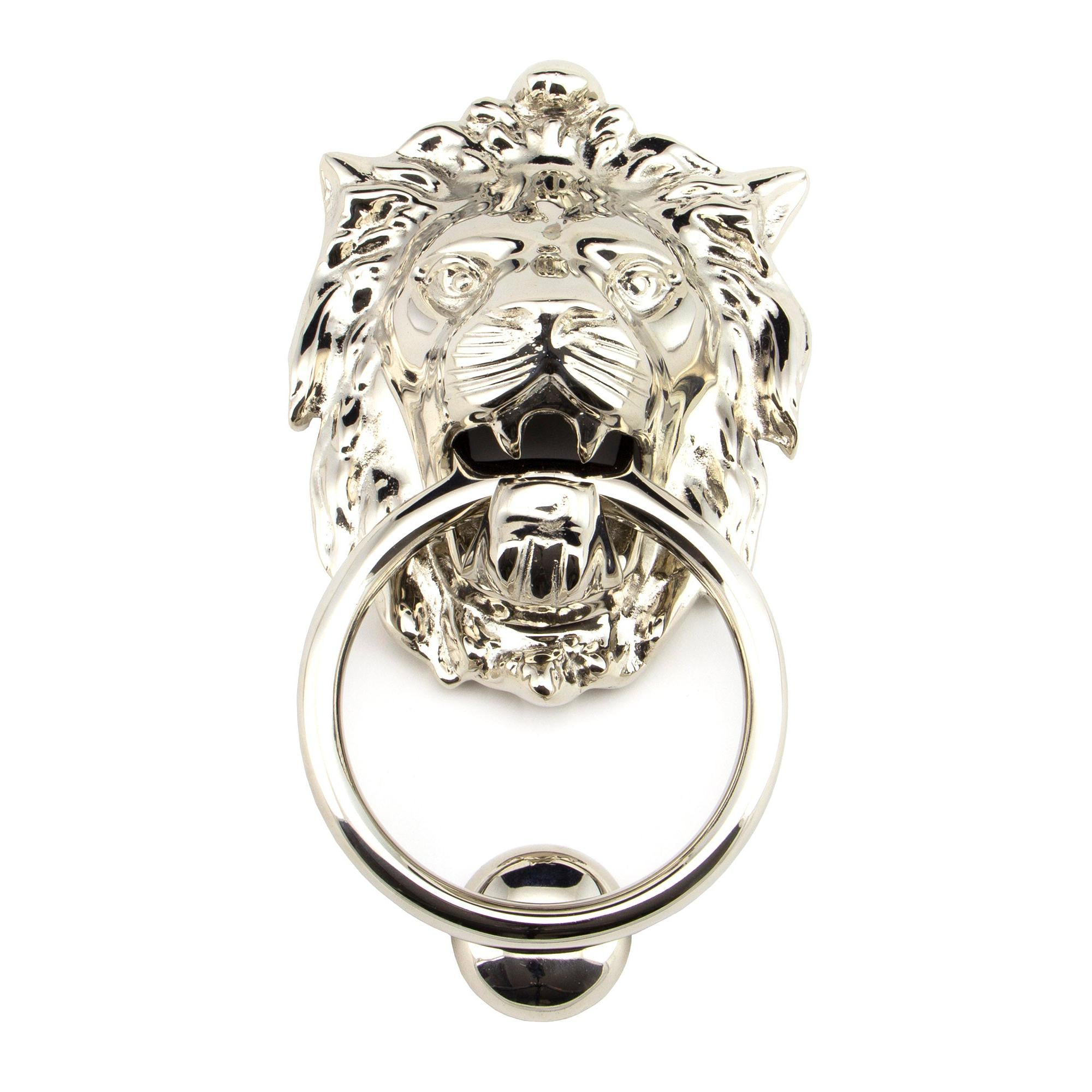 Polished Nickel Lion Head Door Knocker | From The Anvil - Bolt-Through Door Knockers - From The Anvil - Yester Home