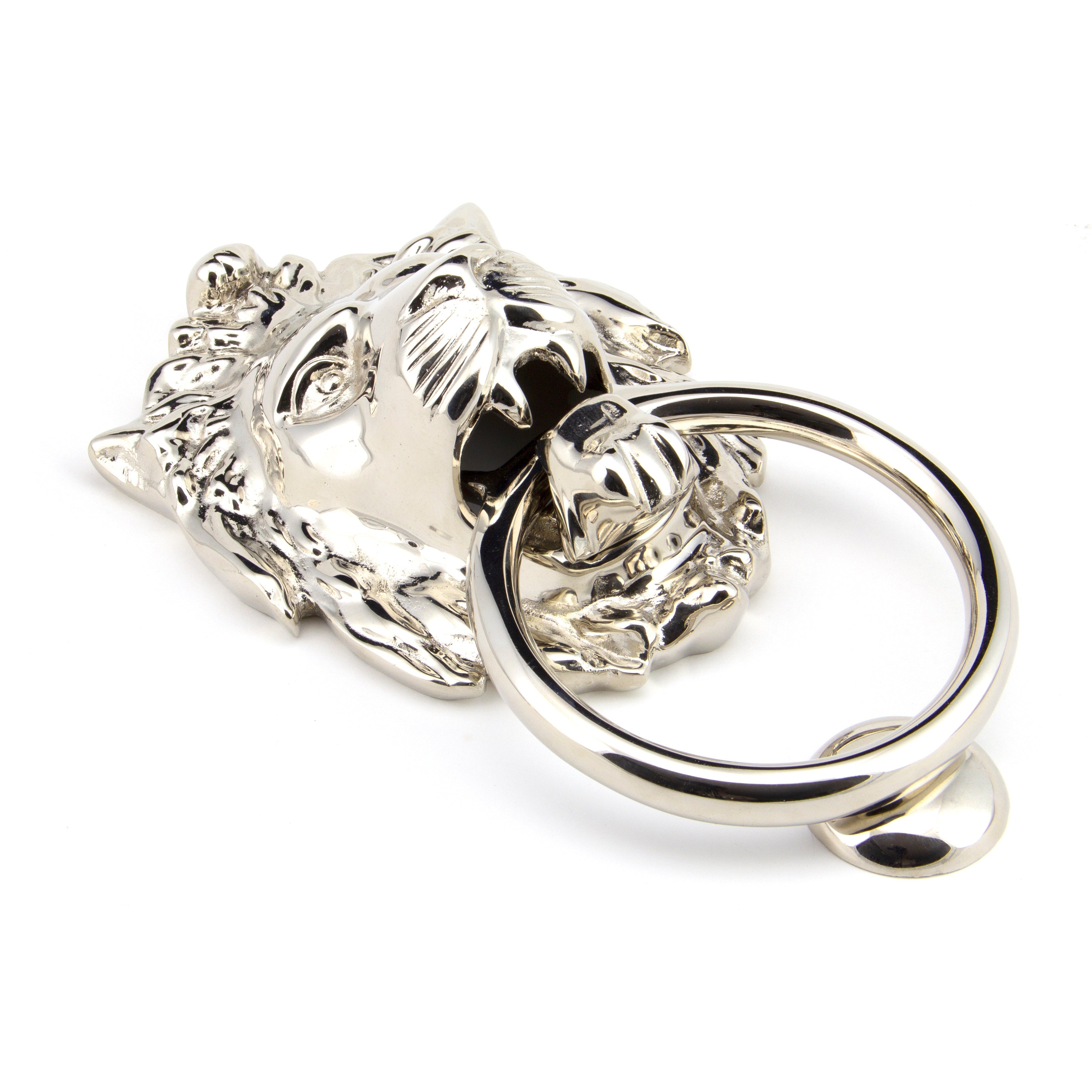 Polished Nickel Lion Head Door Knocker | From The Anvil-Bolt-Through Door Knockers-Yester Home