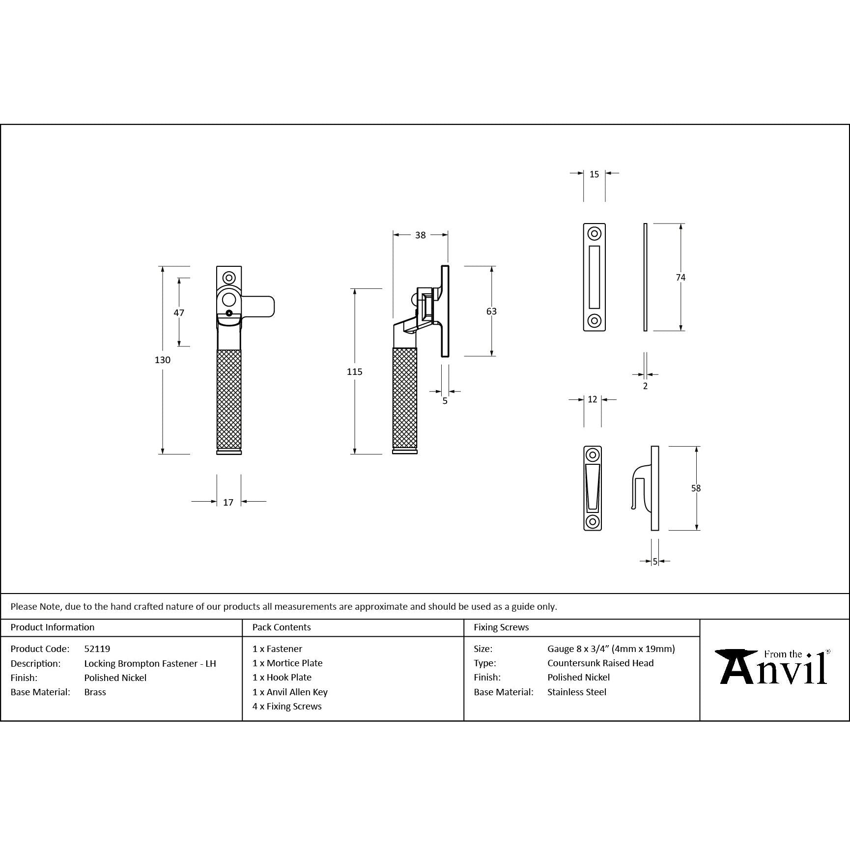 Polished Nickel Locking Brompton Fastener – LH - Locking Fasteners - From The Anvil - Yester Home