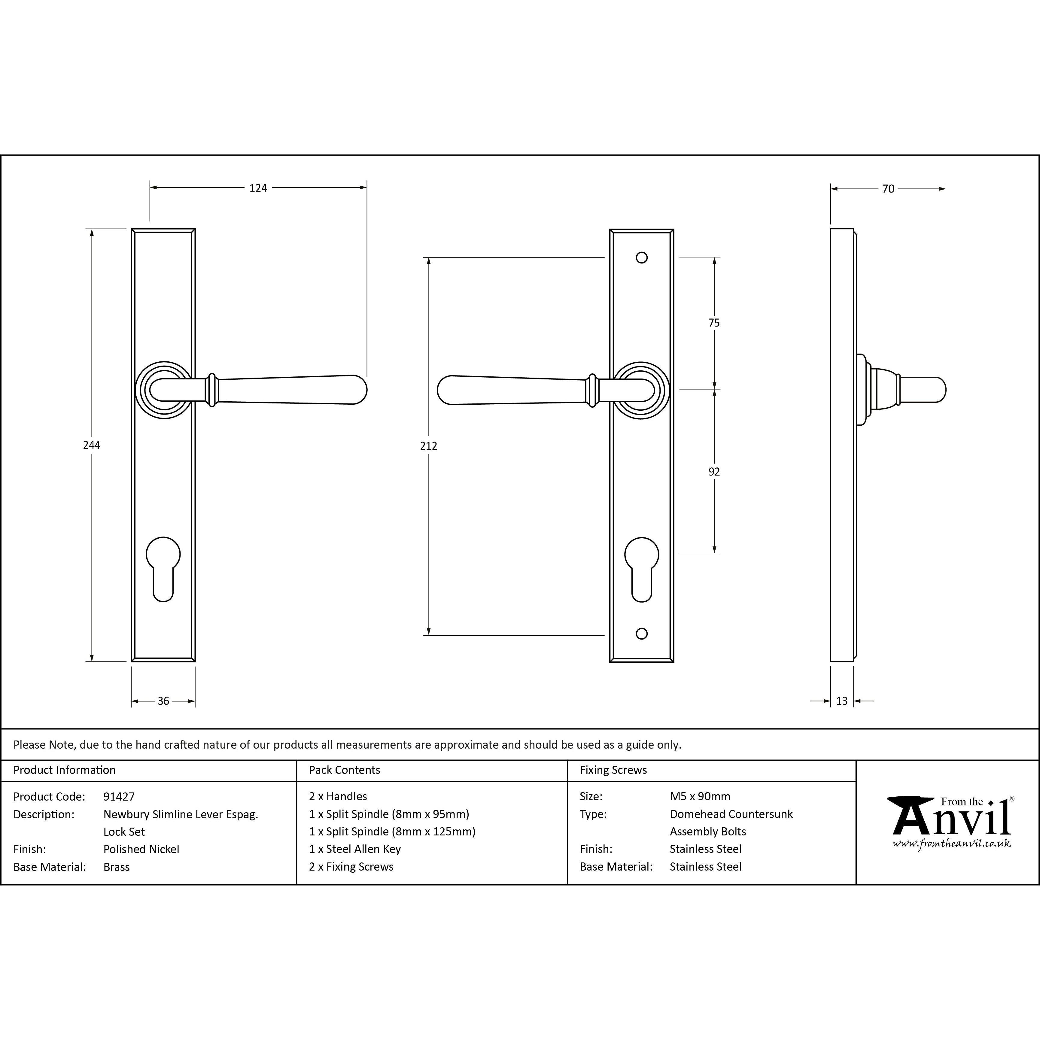 Polished Nickel Newbury Slimline Lever Espag. Lock Set | From The Anvil-Espagnolette-Yester Home