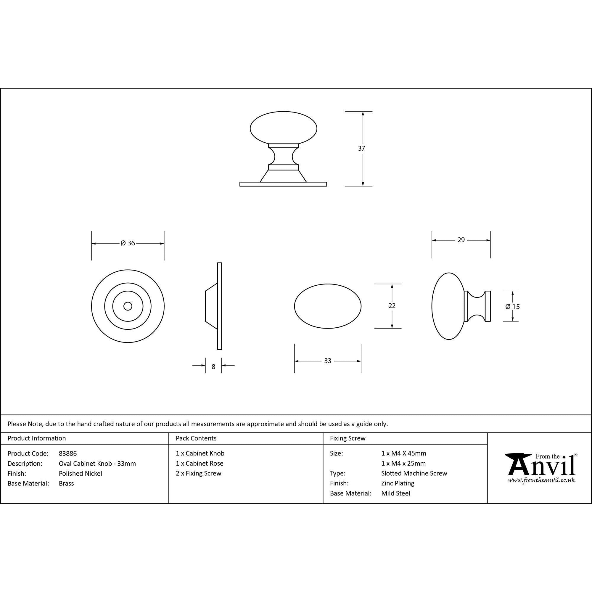 Polished Nickel Oval Cabinet Knob 33mm | From The Anvil - Cabinet Knobs - From The Anvil - Yester Home