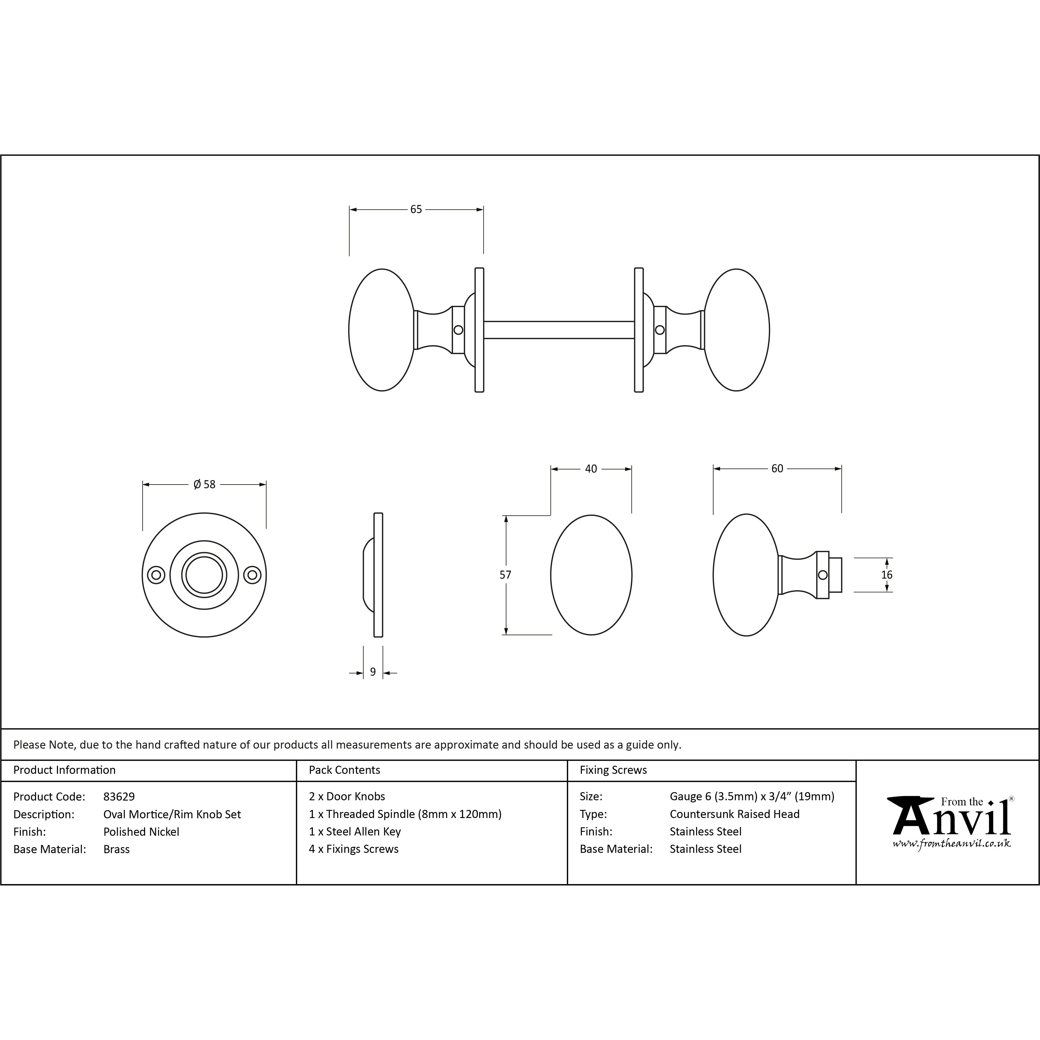 Polished Nickel Oval Mortice/Rim Knob Set | From The Anvil-Mortice Knobs-Yester Home