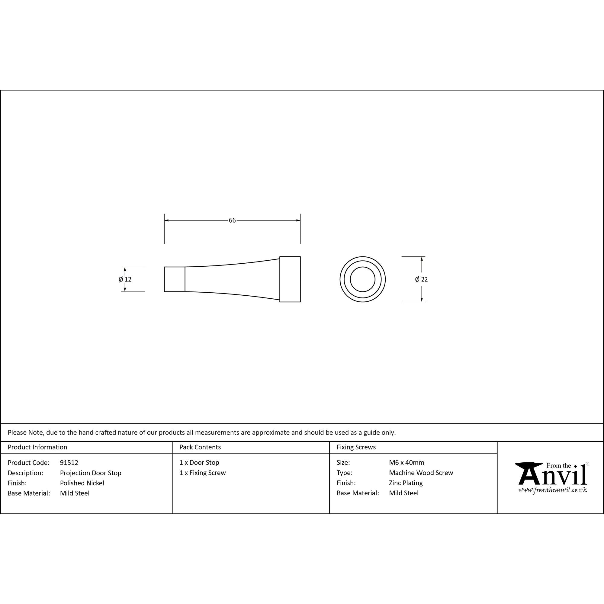 Polished Nickel Projection Door Stop | From The Anvil - Door Stops - From The Anvil - Yester Home