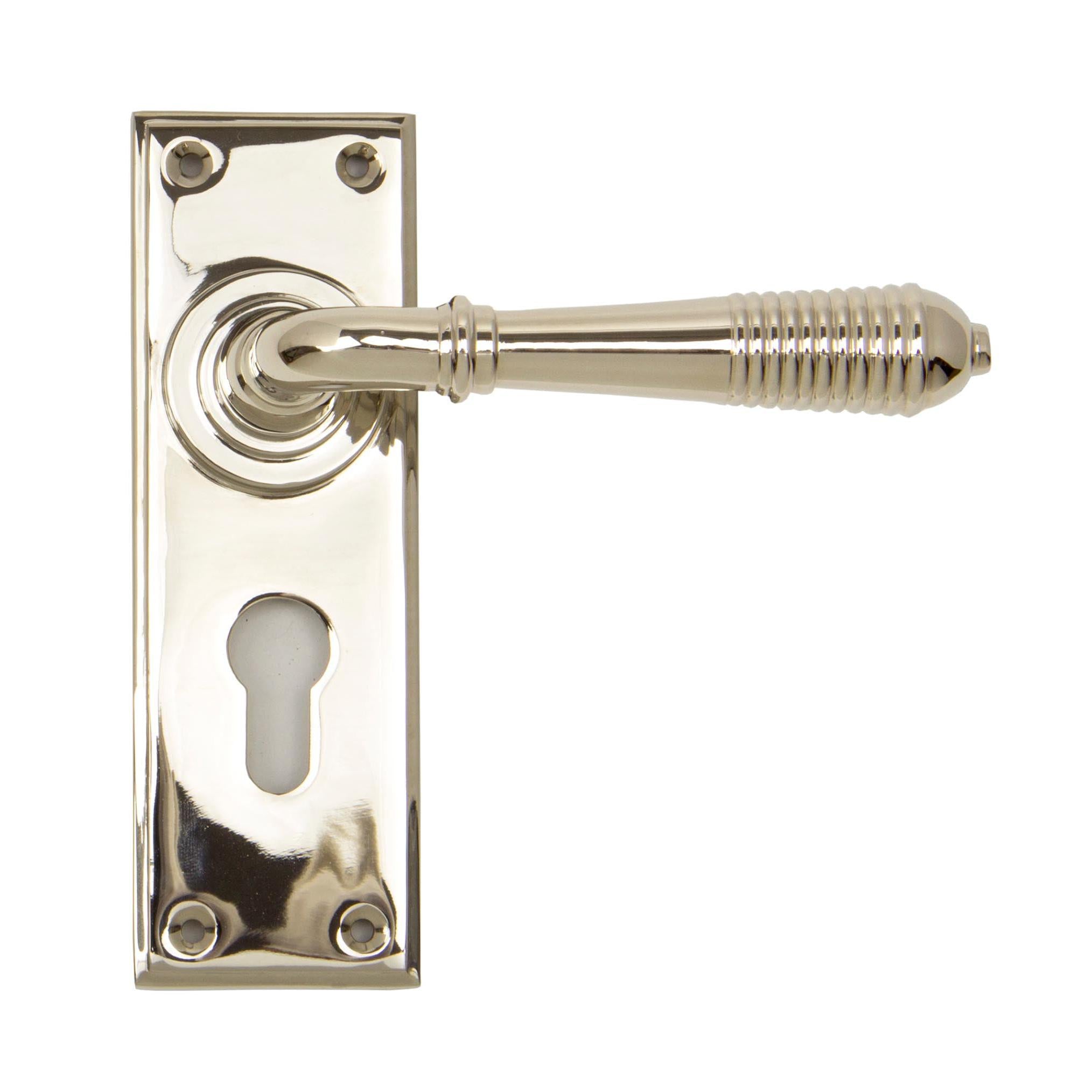 Polished Nickel Reeded Lever Euro Lock Set | From The Anvil - Lever Euro - From The Anvil - Yester Home