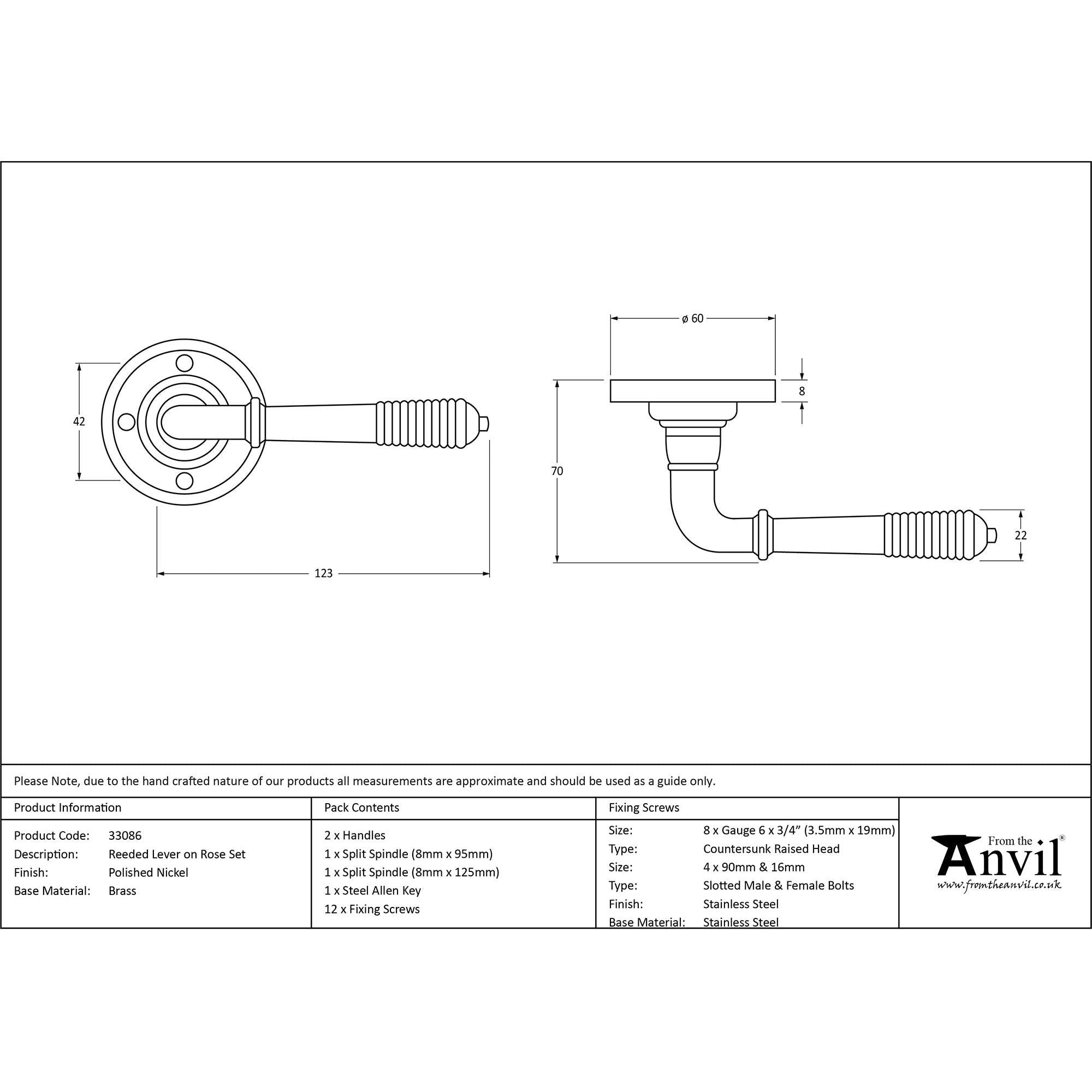 Polished Nickel Reeded Lever on Rose Set | From The Anvil - Lever on Rose - From The Anvil - Yester Home