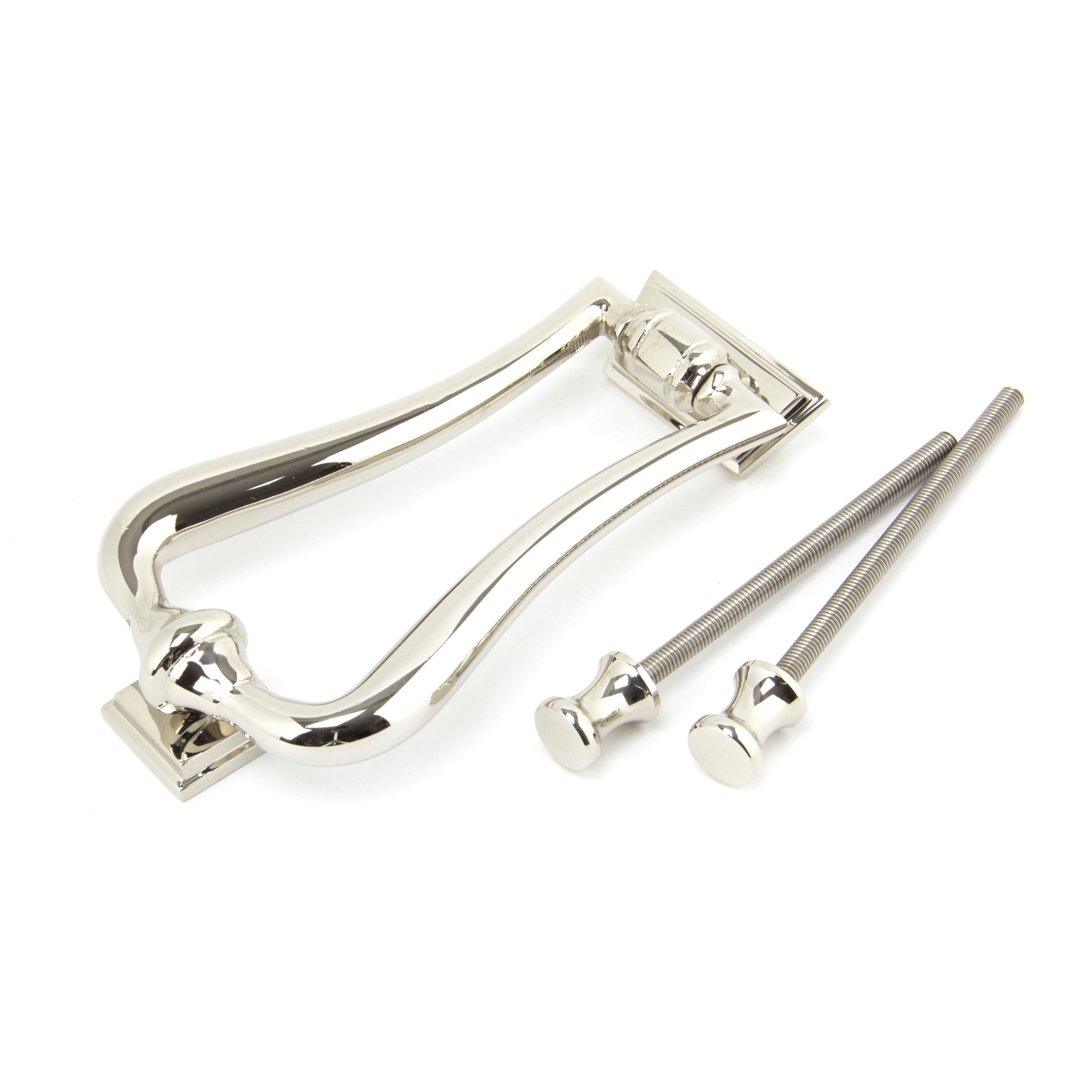 Polished Nickel Slimline Art Deco Door Knocker | From The Anvil-Bolt-Through Door Knockers-Yester Home