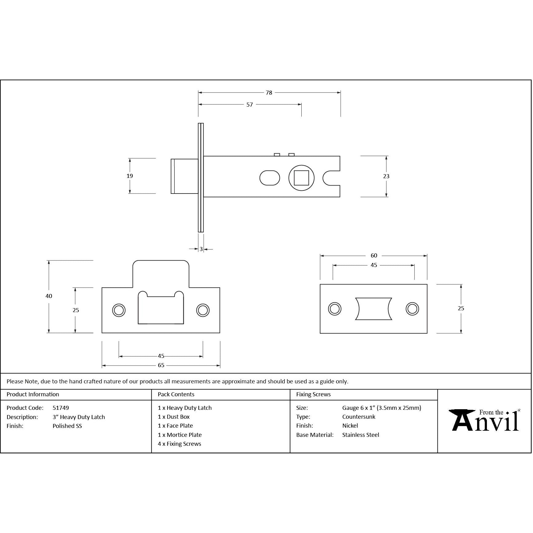 Polished SS 3" Heavy Duty Latch - Latches - From The Anvil - Yester Home