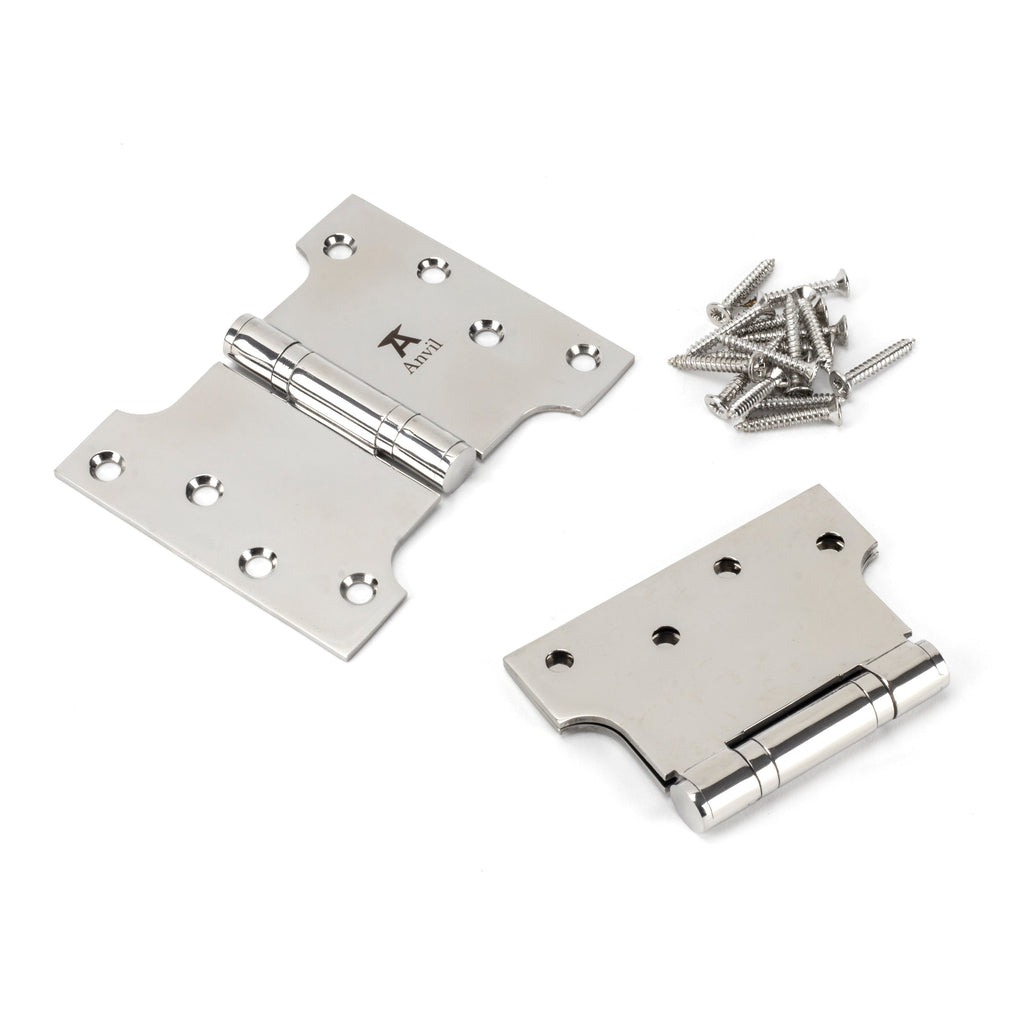 Polished SS 4" x 3" x 5" Parliament Hinge (pair) | From The Anvil-Parliament Hinges-Yester Home