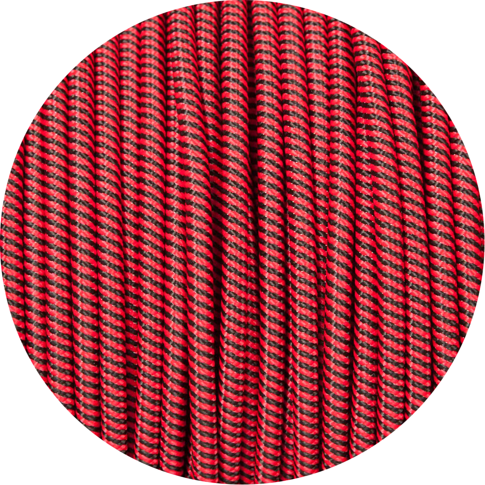 Red & Black Spiral Round Fabric Braided Cable-Fabric Cable-Yester Home