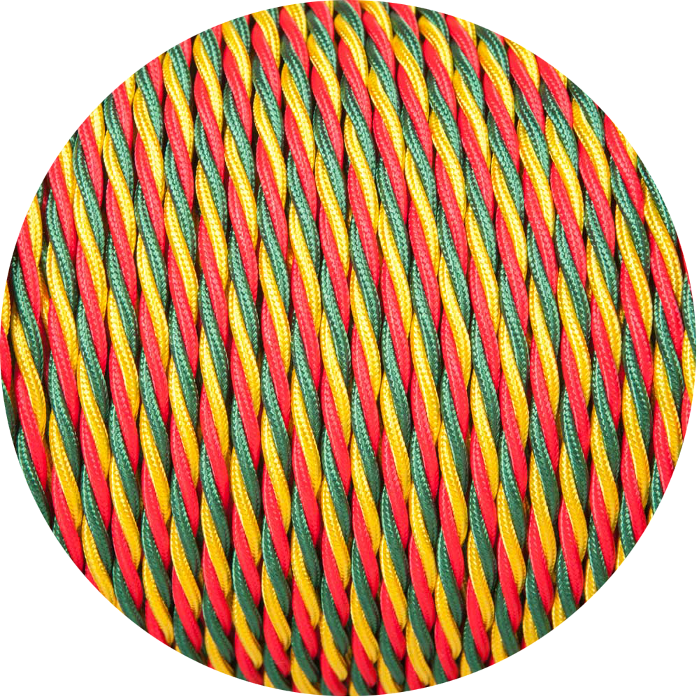 Red Gold & Green Twisted Fabric Braided Cable-Fabric Cable-Yester Home