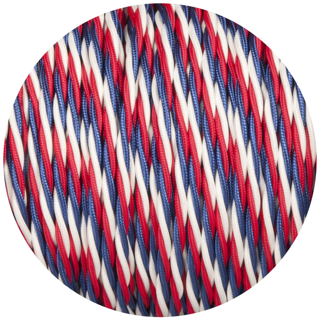 Red White & Blue Twisted Fabric Braided Cable-Fabric Cable-Yester Home