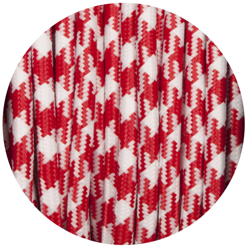 Red & White Dogtooth Round Fabric Braided Cable-Fabric Cable-Yester Home