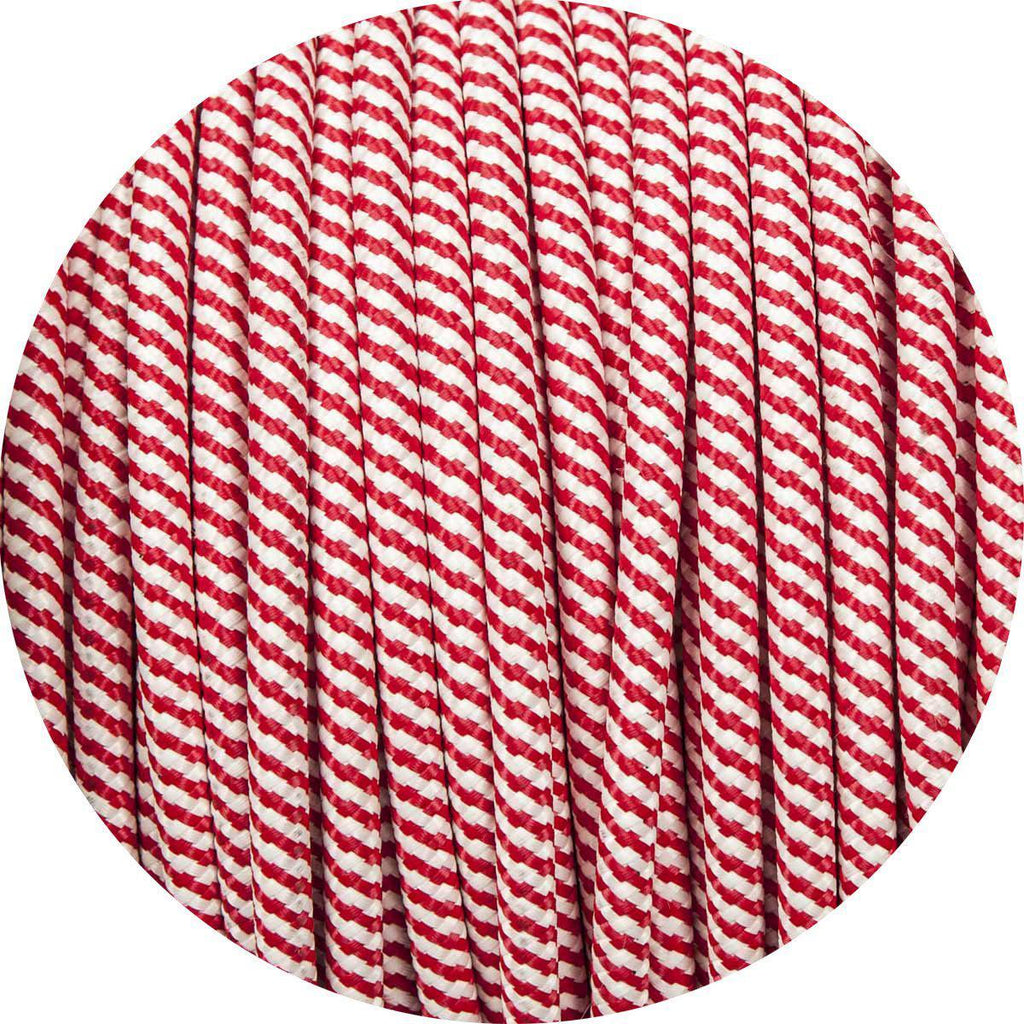 Red & White Spiral Round Fabric Braided Cable-Fabric Cable-Yester Home