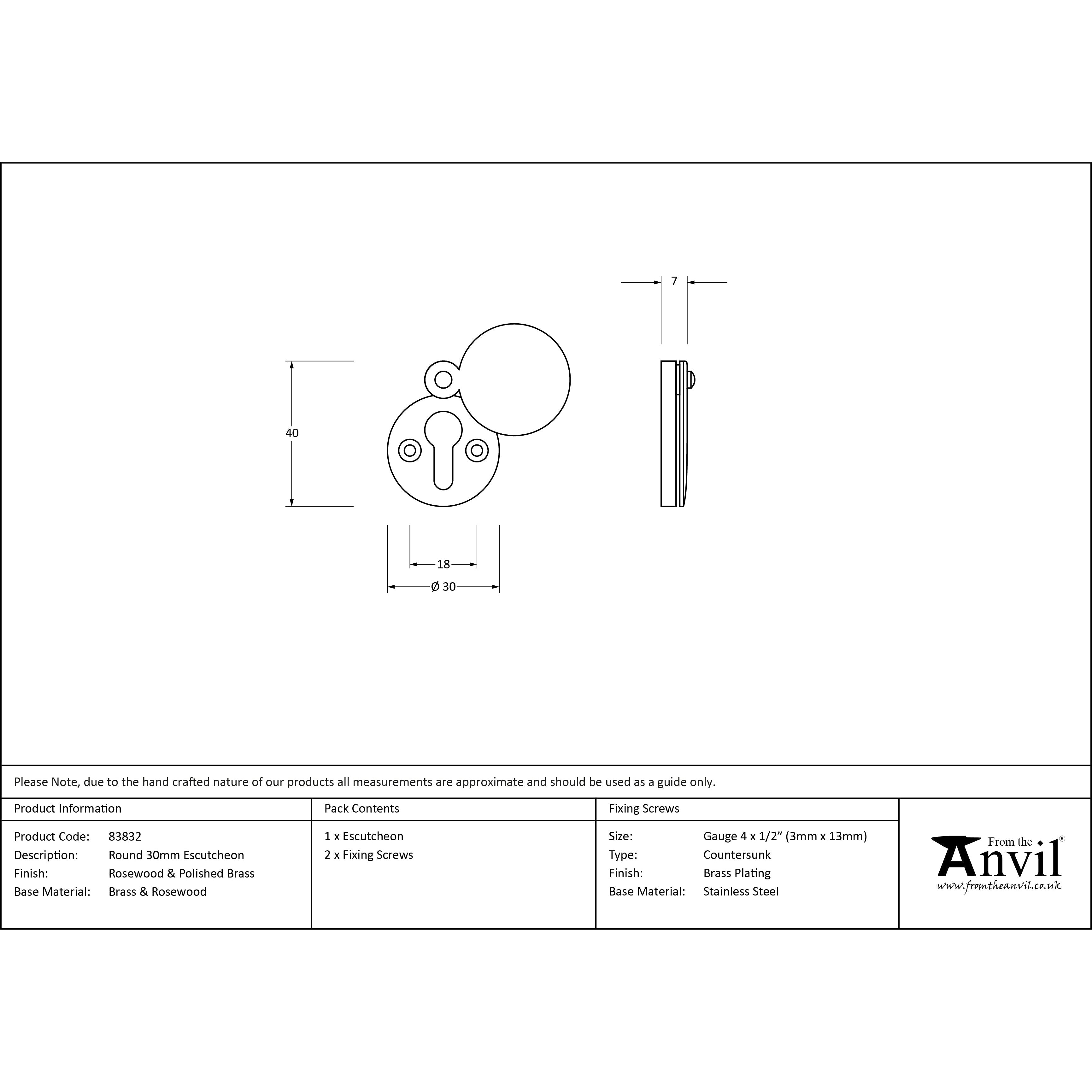 Rosewood 30mm Round Escutcheon | From The Anvil-Escutcheons-Yester Home