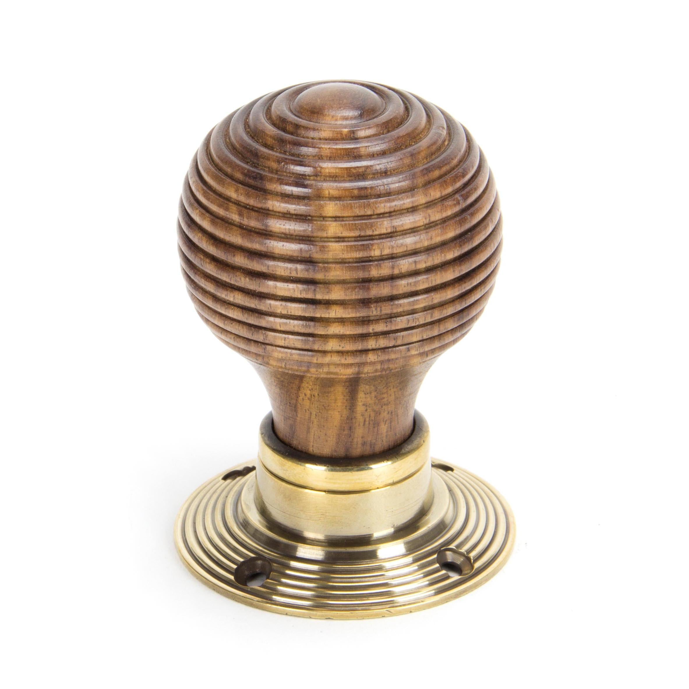 Rosewood & Aged Brass Beehive Mortice/Rim Knob Set | From The Anvil - Mortice Knobs - From The Anvil - Yester Home