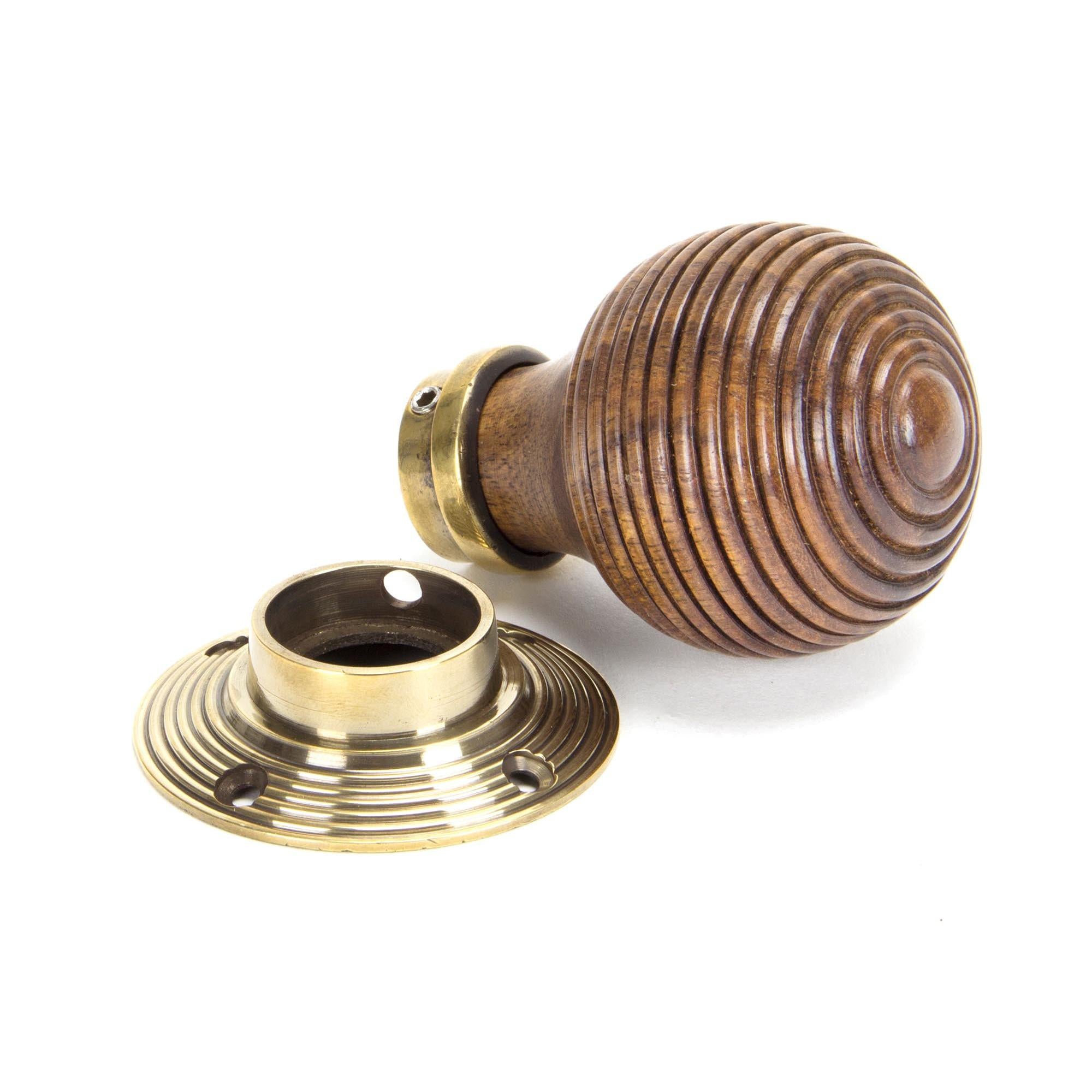 Rosewood & Aged Brass Beehive Mortice/Rim Knob Set | From The Anvil - Mortice Knobs - From The Anvil - Yester Home