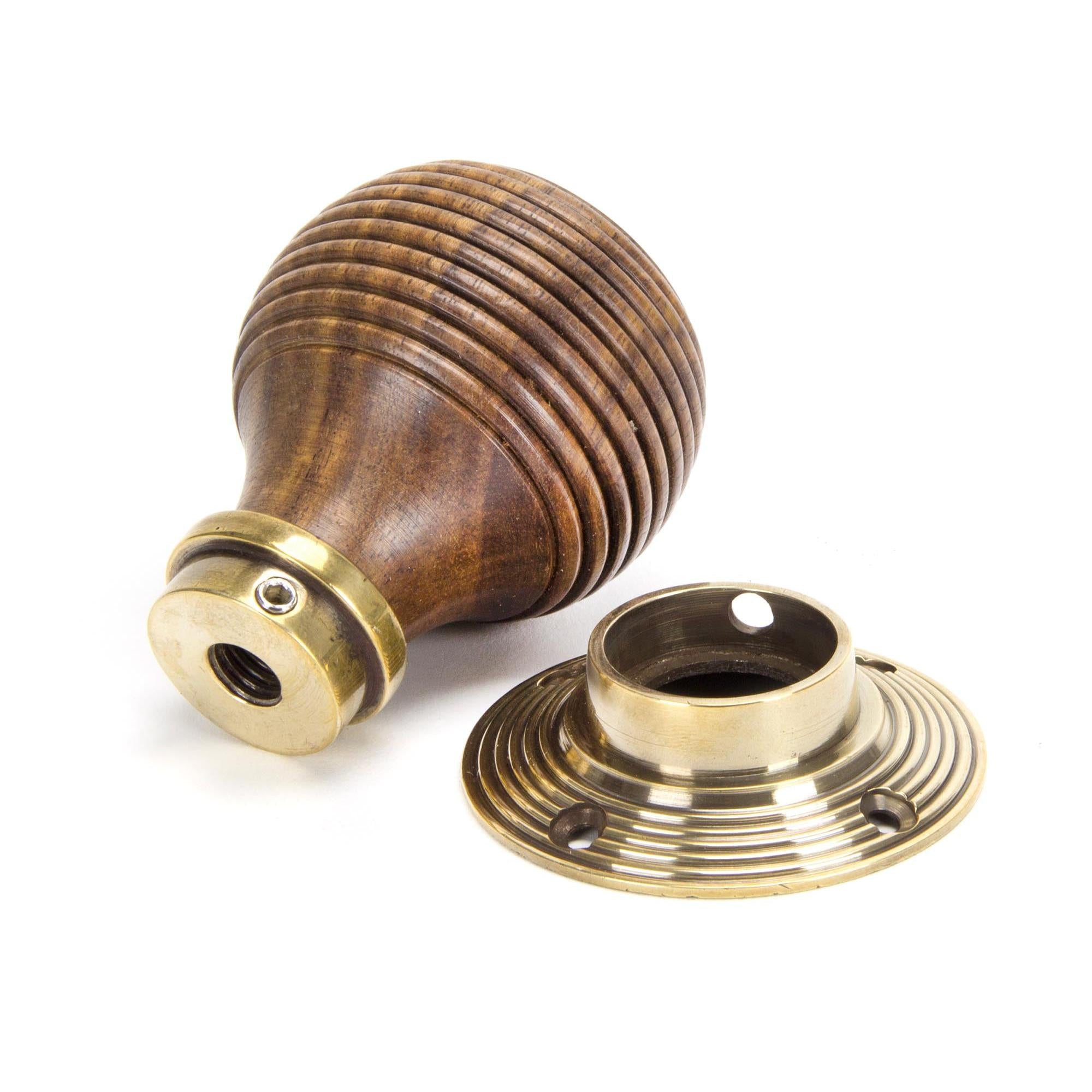 Rosewood & Aged Brass Beehive Mortice/Rim Knob Set | From The Anvil - Mortice Knobs - From The Anvil - Yester Home