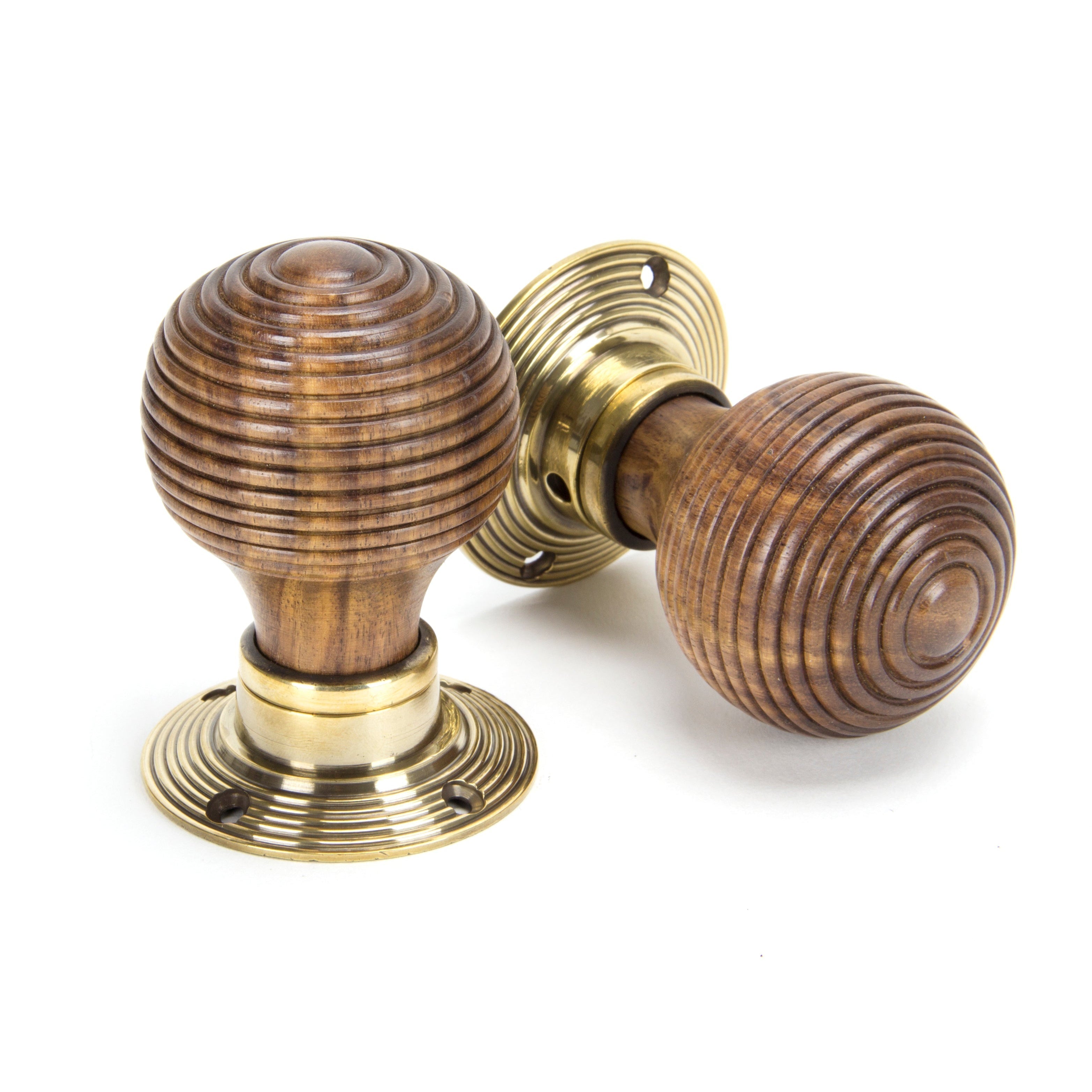 Rosewood & Aged Brass Beehive Mortice/Rim Knob Set | From The Anvil-Mortice Knobs-Yester Home
