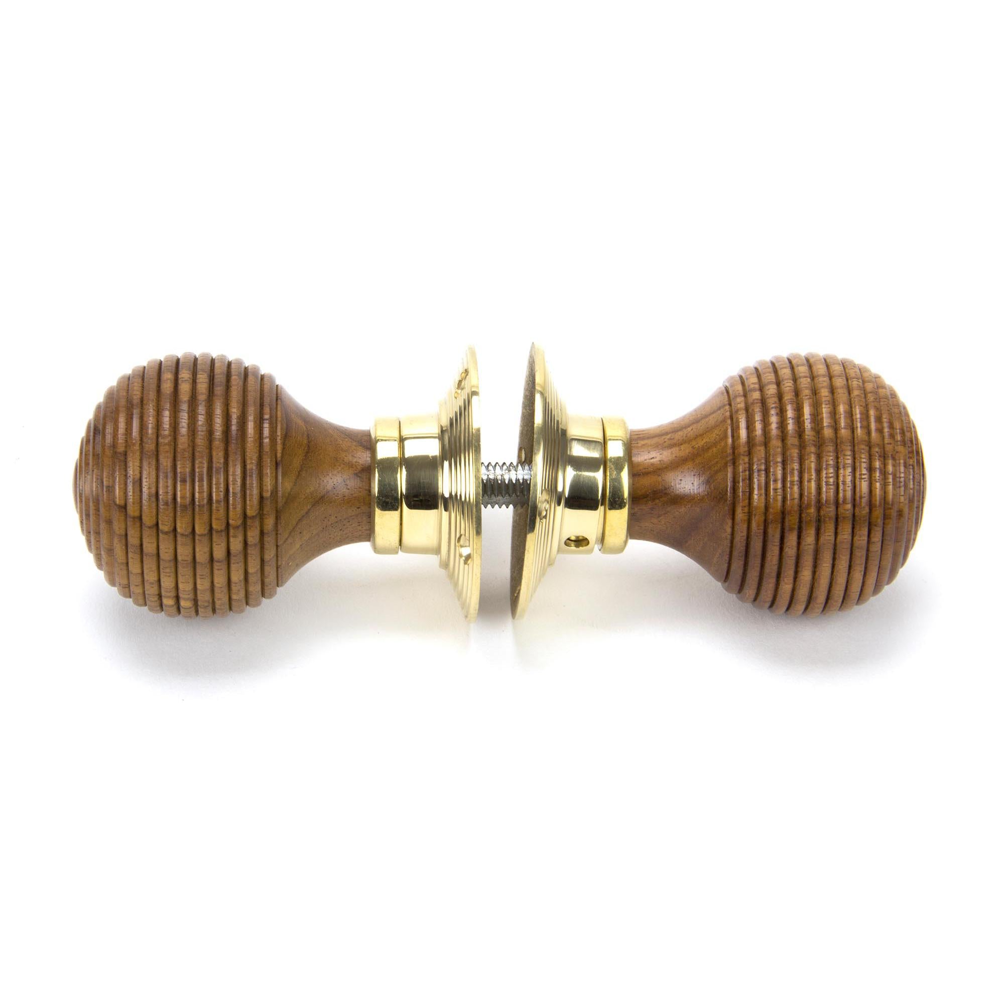 Rosewood & Polished Brass Beehive Mortice/Rim Knob Set | From The Anvil - Mortice Knobs - From The Anvil - Yester Home