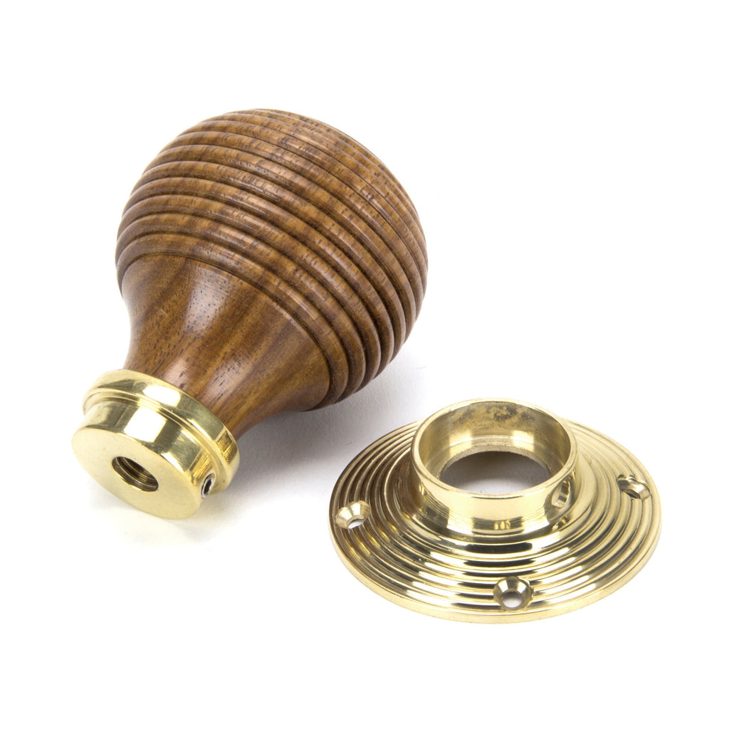 Rosewood & Polished Brass Beehive Mortice/Rim Knob Set | From The Anvil-Mortice Knobs-Yester Home