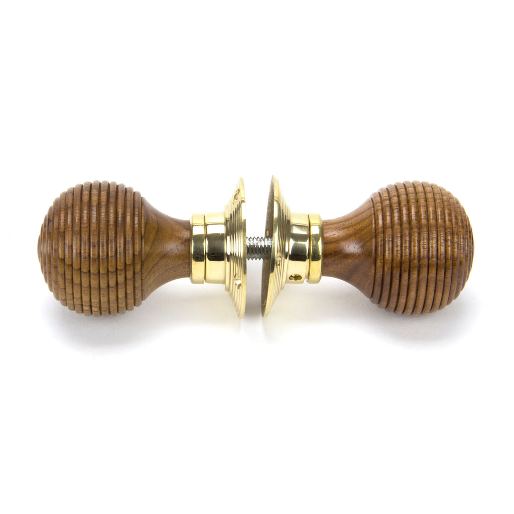 Rosewood & Polished Brass Beehive Mortice/Rim Knob Set | From The Anvil-Mortice Knobs-Yester Home