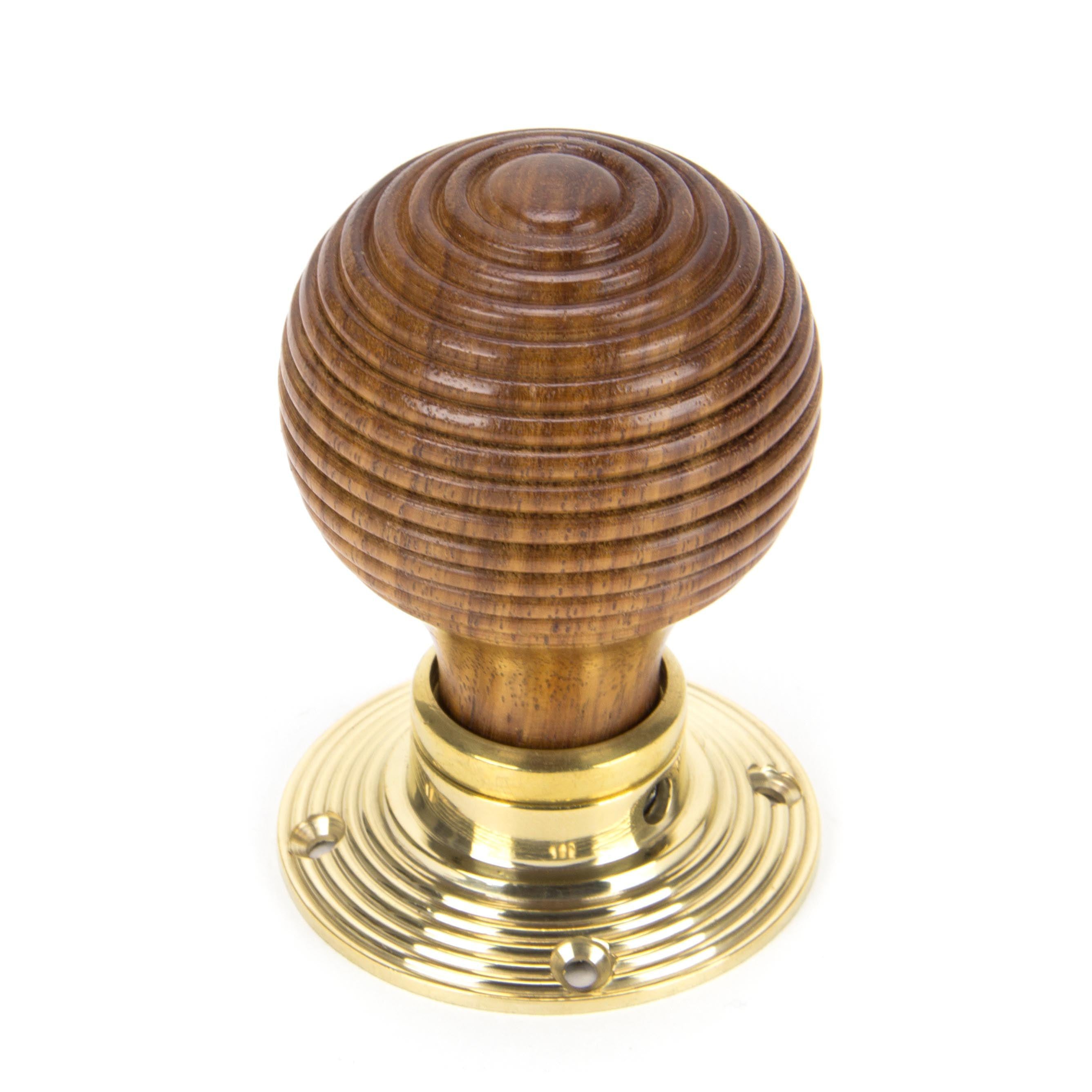 Rosewood & Polished Brass Beehive Mortice/Rim Knob Set | From The Anvil - Mortice Knobs - From The Anvil - Yester Home