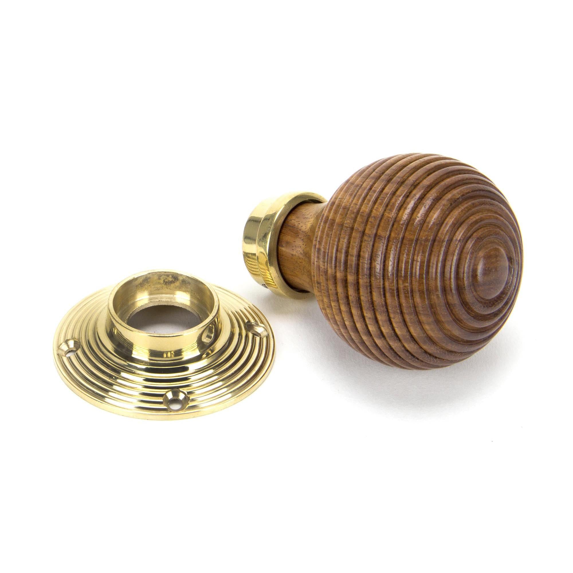 Rosewood & Polished Brass Beehive Mortice/Rim Knob Set | From The Anvil - Mortice Knobs - From The Anvil - Yester Home