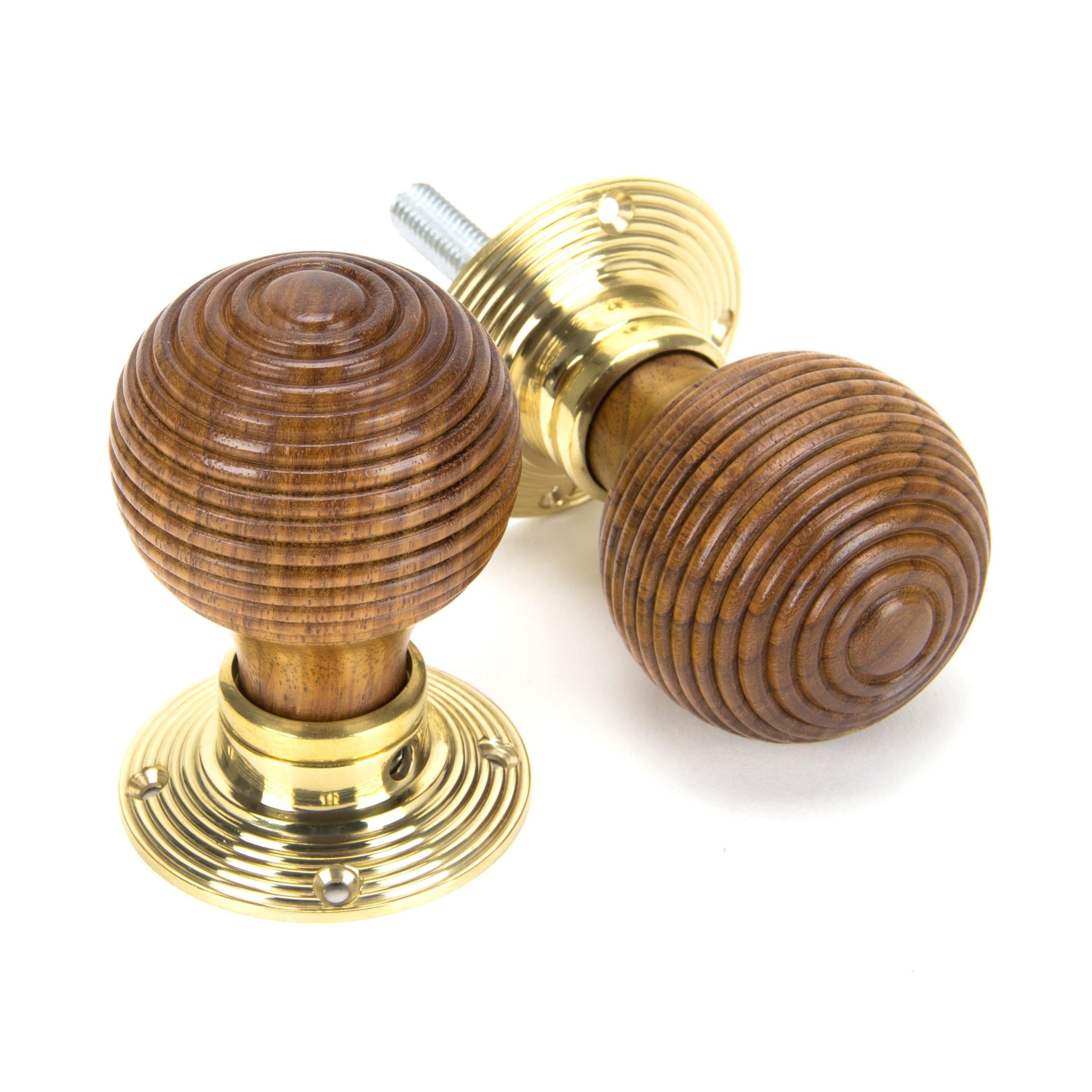 Rosewood & Polished Brass Beehive Mortice/Rim Knob Set | From The Anvil-Mortice Knobs-Yester Home