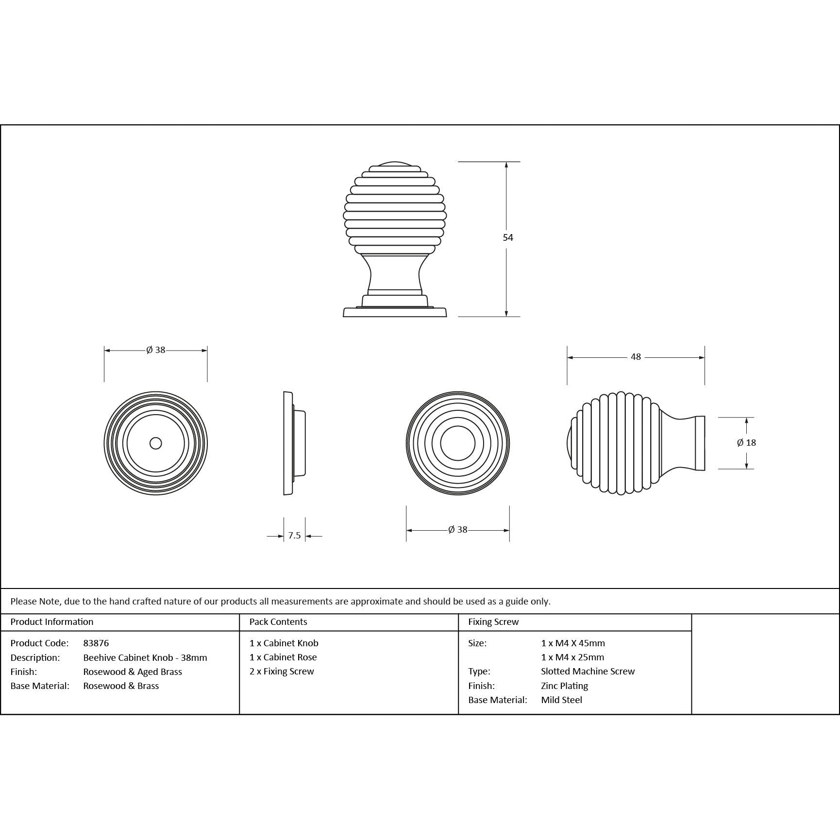 Rosewood and AB Beehive Cabinet Knob 38mm | From The Anvil - Cabinet Knobs - From The Anvil - Yester Home