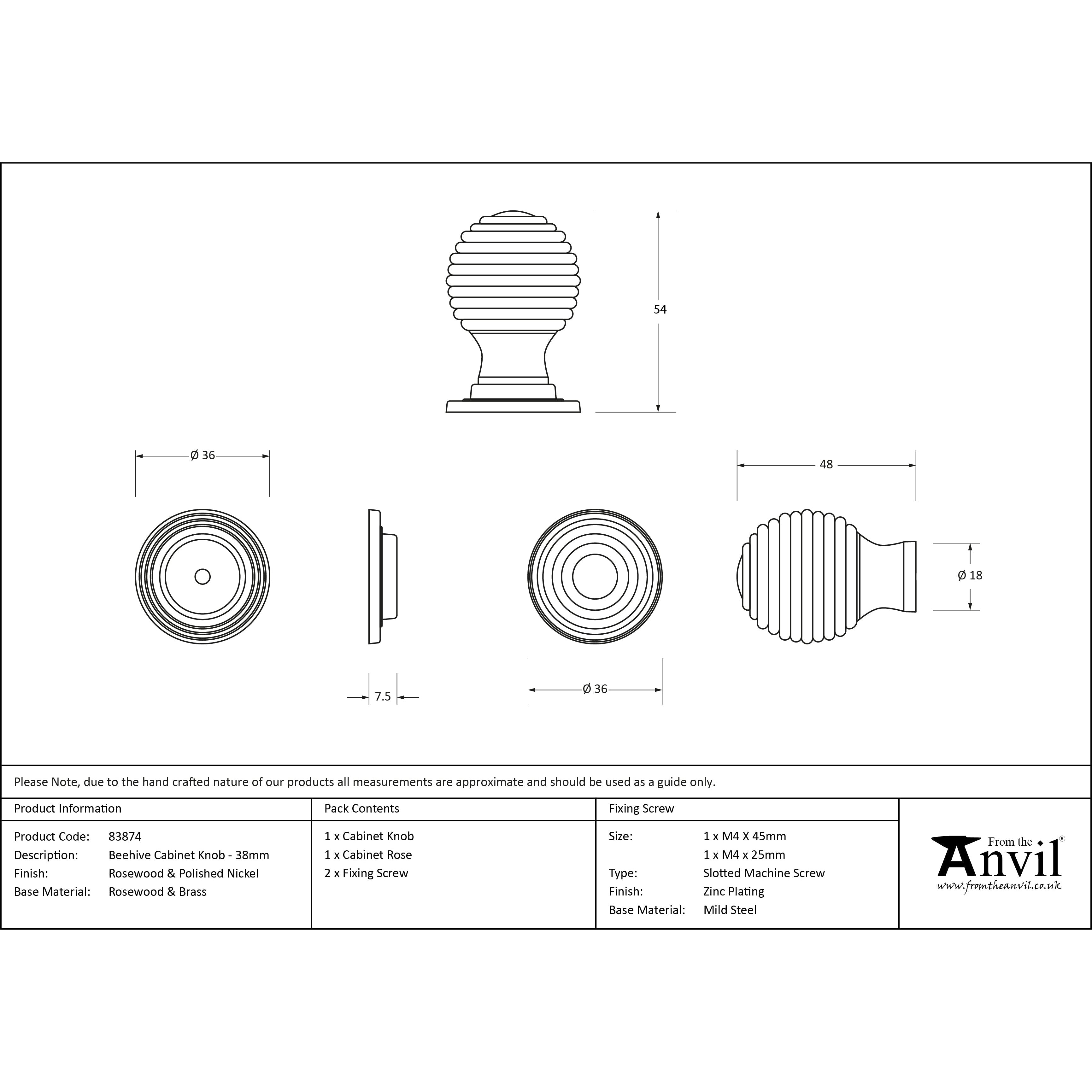 Rosewood and PN Beehive Cabinet Knob 38mm | From The Anvil-Cabinet Knobs-Yester Home