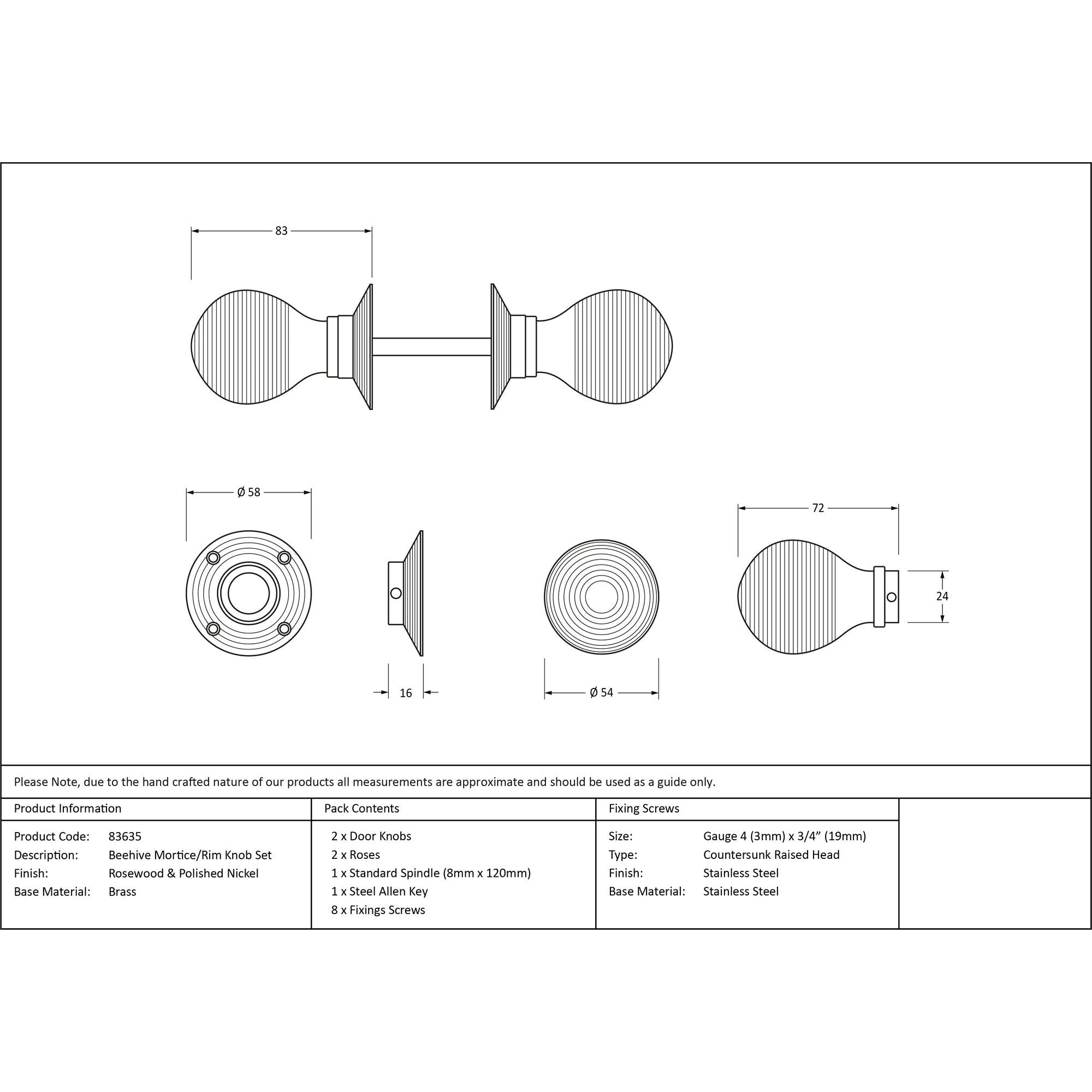 Rosewood and PN Beehive Mortice/Rim Knob Set | From The Anvil - Mortice Knobs - From The Anvil - Yester Home