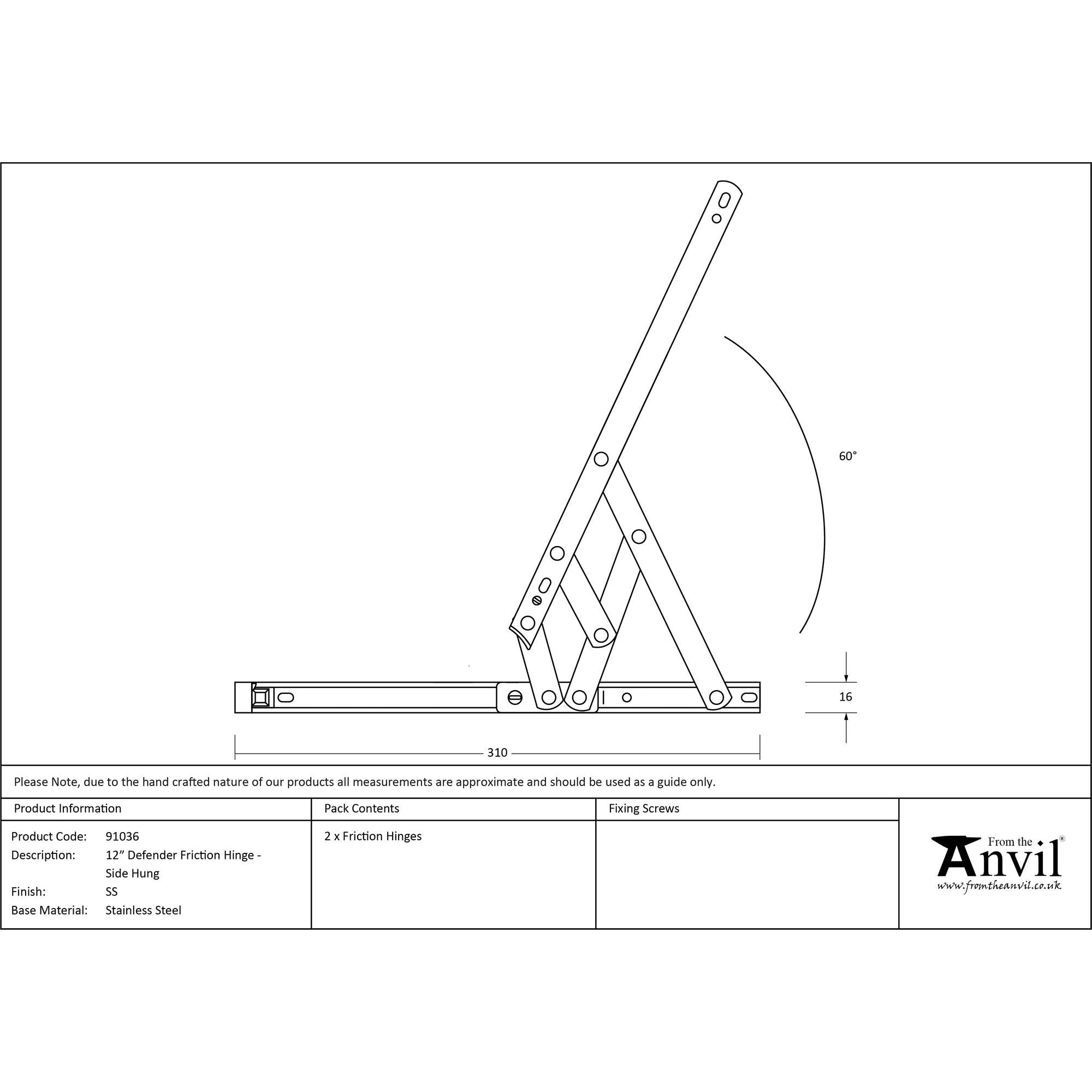 SS 12" Defender Friction Hinge - Side Hung | From The Anvil - Friction Hinges - From The Anvil - Yester Home