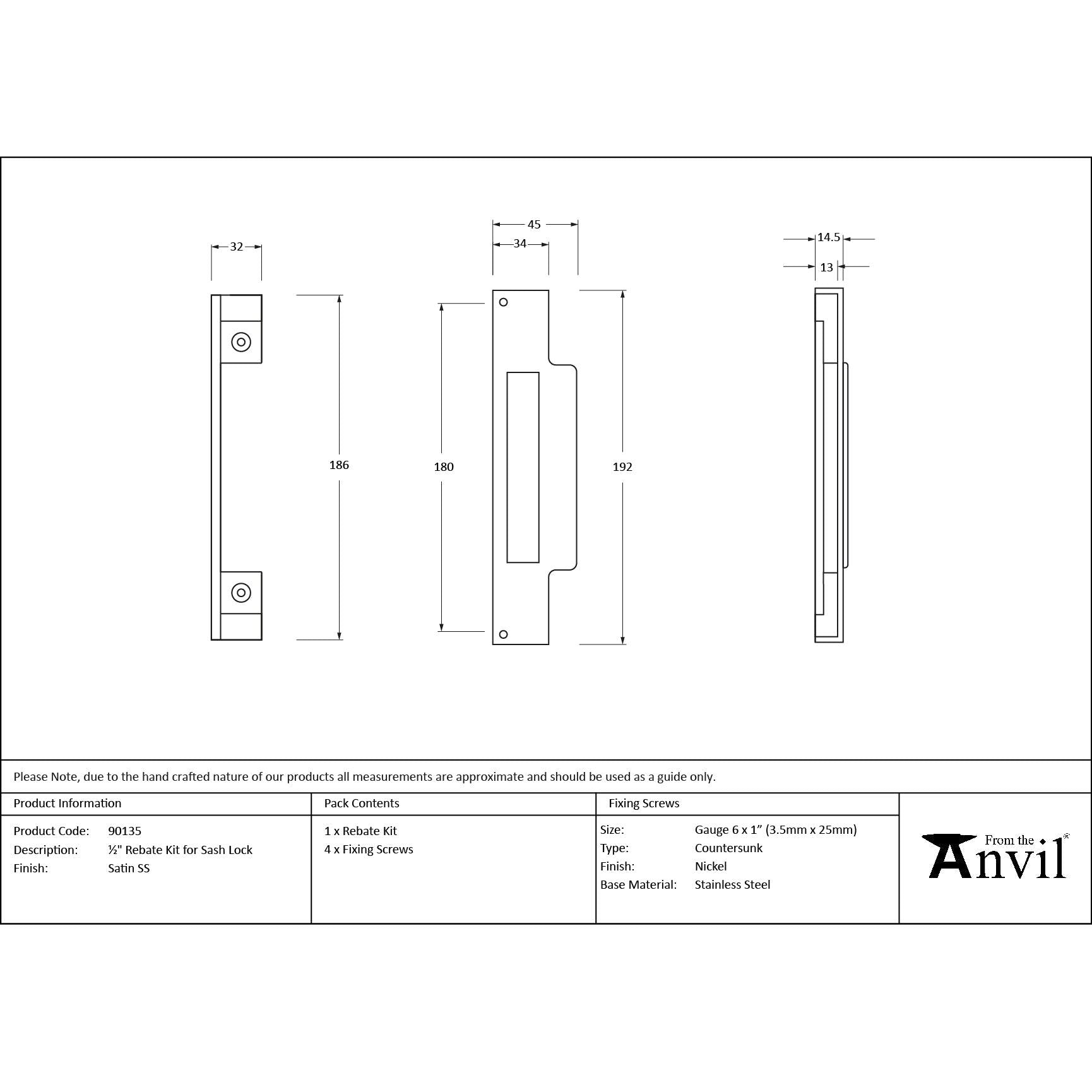 SS ½" Rebate Kit for Sash Lock | From The Anvil - Sash Locks - From The Anvil - Yester Home