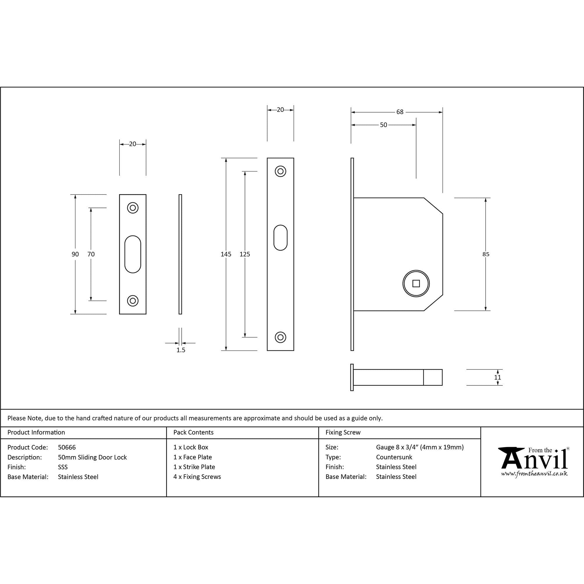 SSS 50mm Sliding Door Lock | From The Anvil - Sliding Door Locks - From The Anvil - Yester Home