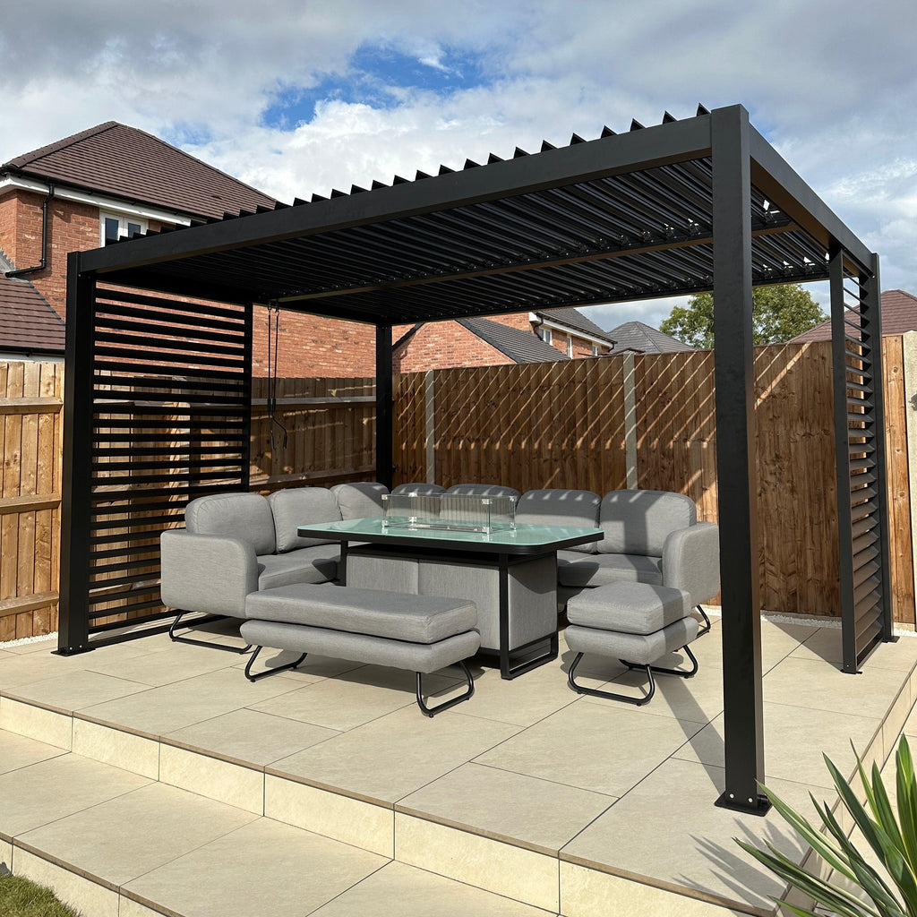 Santorini Aluminium Pergola with Slatted Roof | Black (Available from early April 2024)-Pergolas-Yester Home