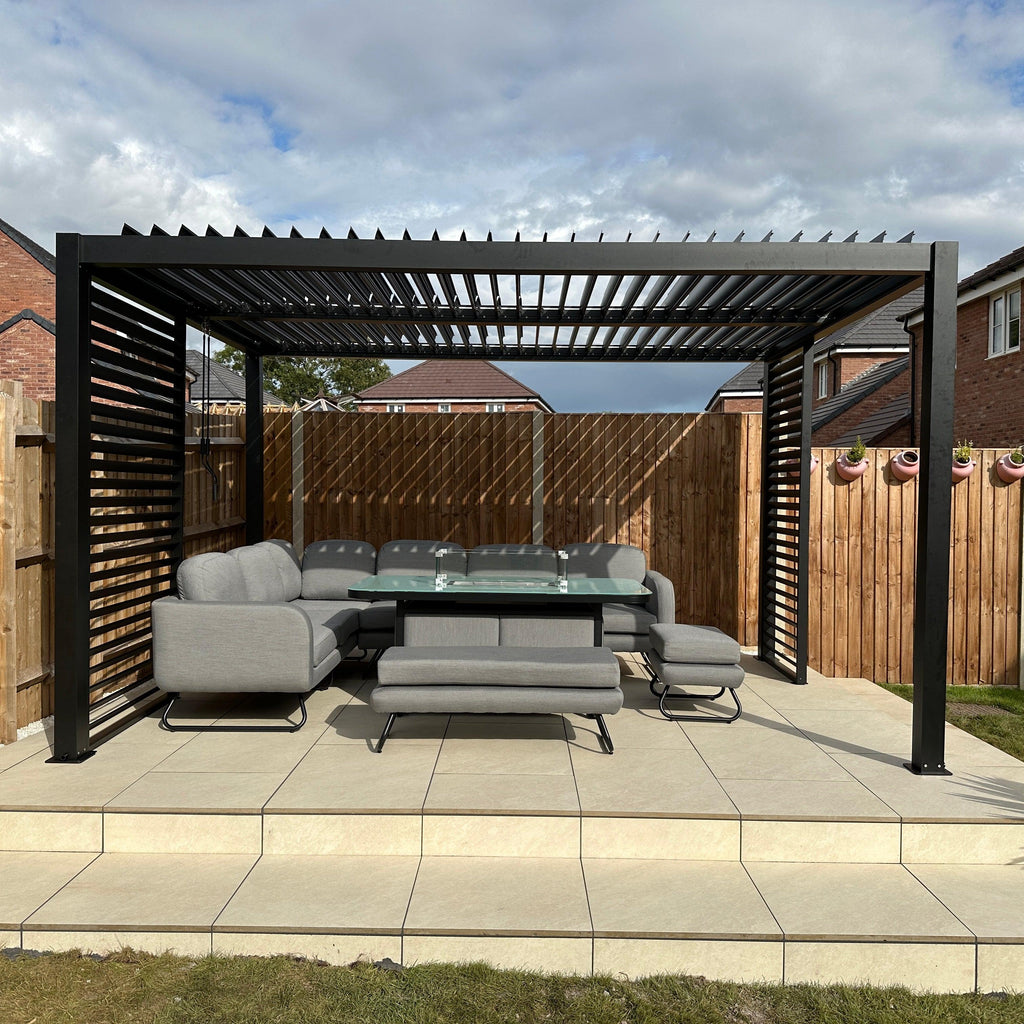 Santorini Aluminium Pergola with Slatted Roof | Black (Available from early April 2024)-Pergolas-Yester Home