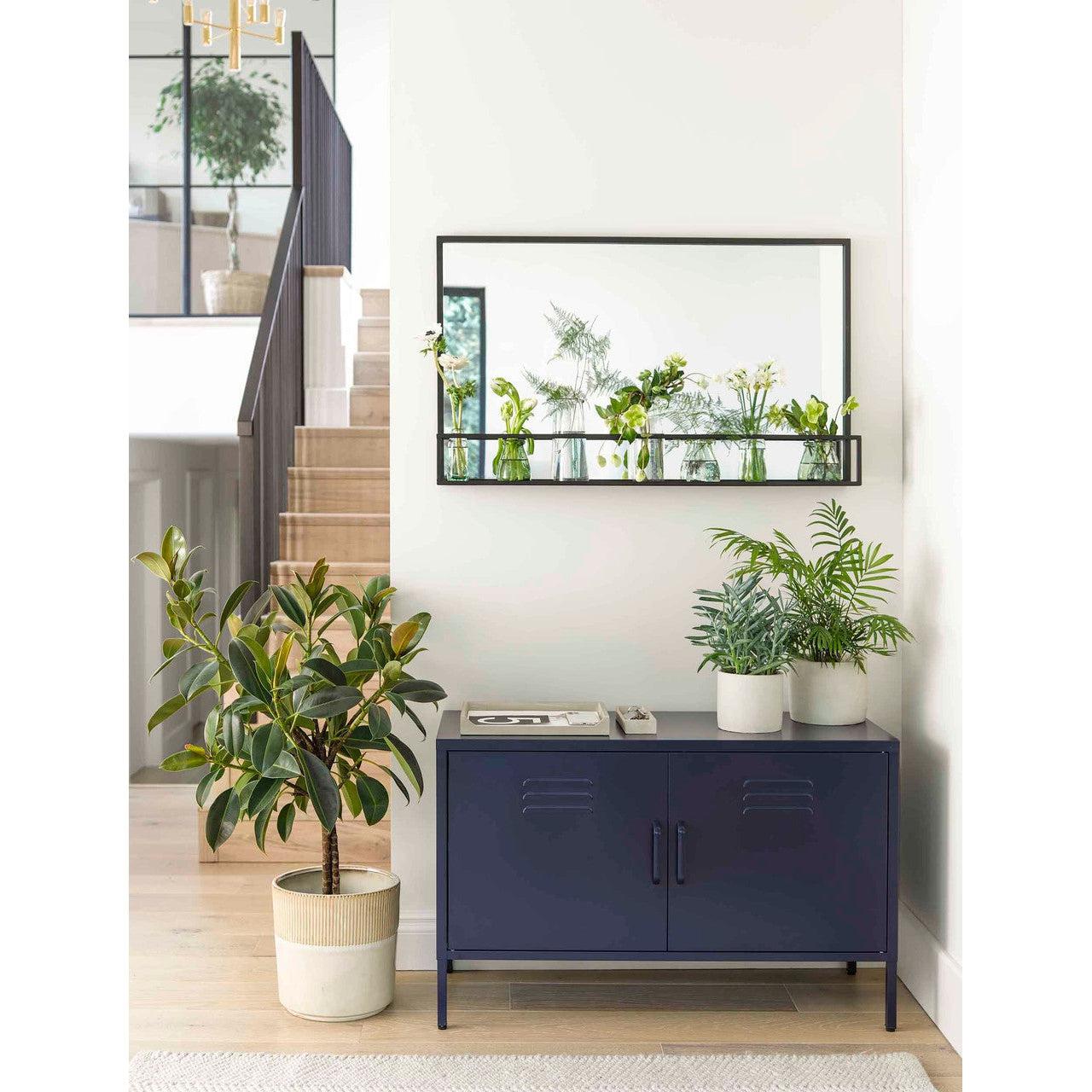 Sapperton Mirror with Shelf, Wide in Black - Iron-Mirrors-Yester Home