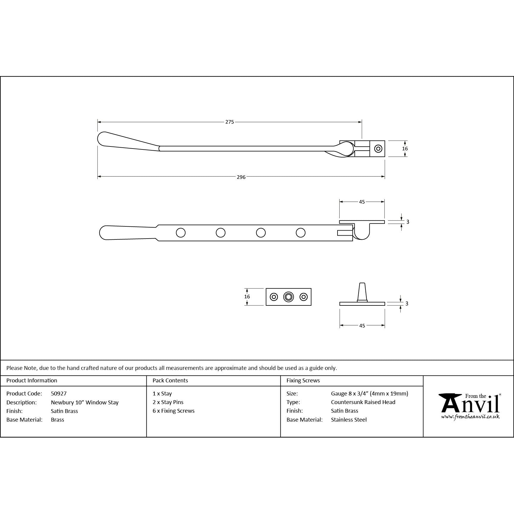 Satin Brass 10" Newbury Stay | From The Anvil - Stays - From The Anvil - Yester Home