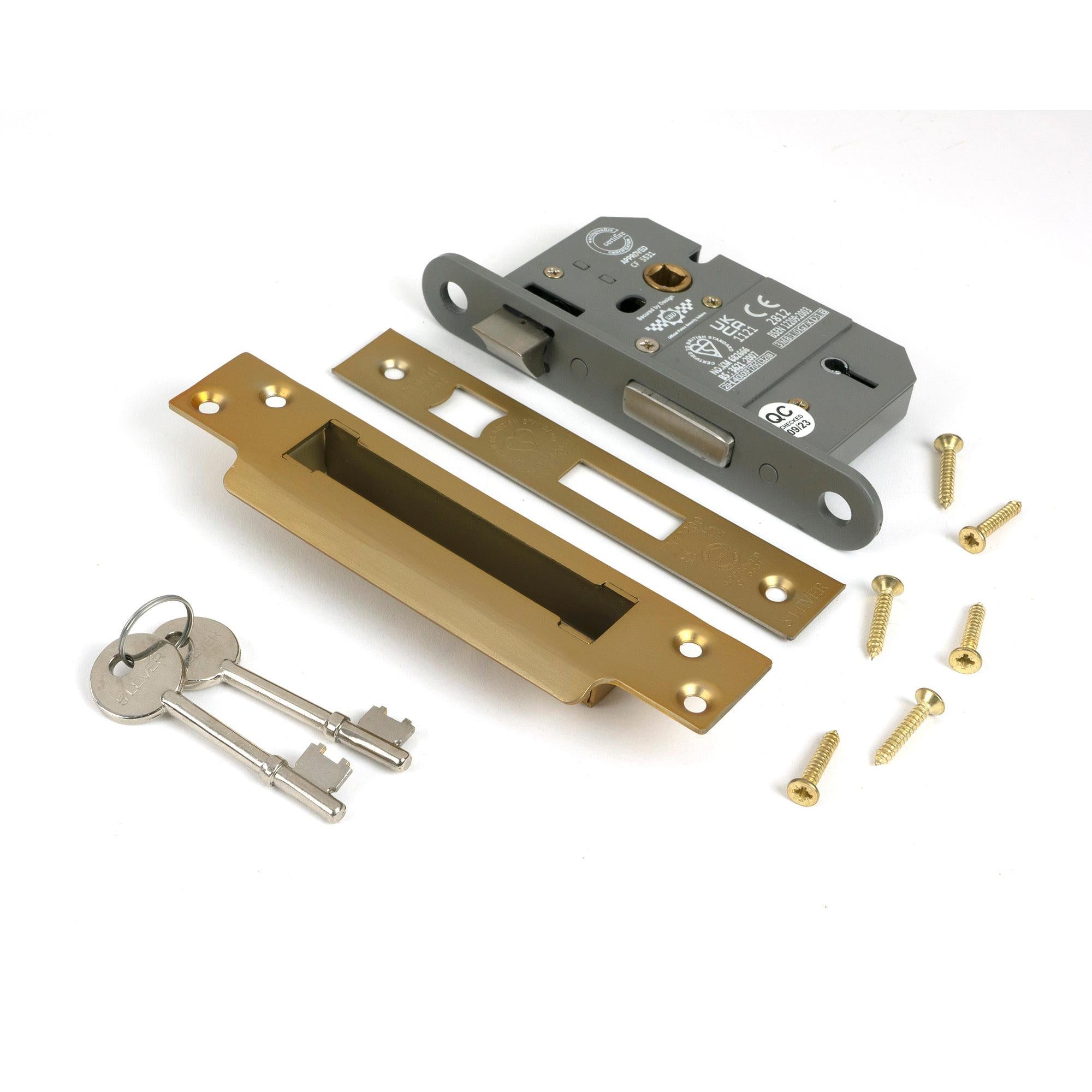 Satin Brass 2½" 5 Lever BS Sash Lock KA - Sash Locks - From The Anvil - Yester Home