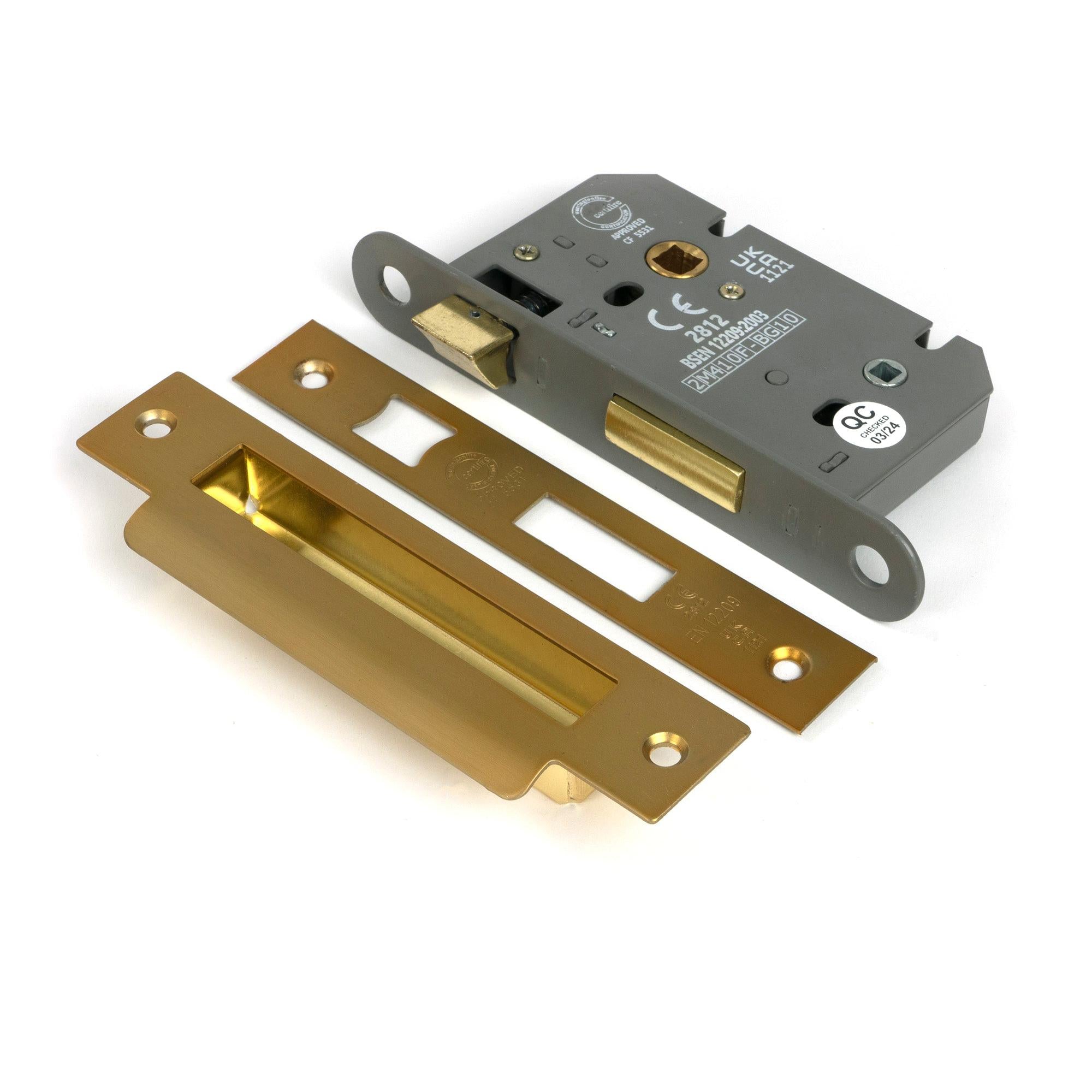 Satin Brass 2½" Heavy Duty Bathroom Mortice Lock - Bathroom Locks - From The Anvil - Yester Home