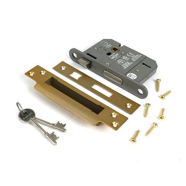 Satin Brass 3" 5 Lever BS Sash Lock KA - Sash Locks - From The Anvil - Yester Home